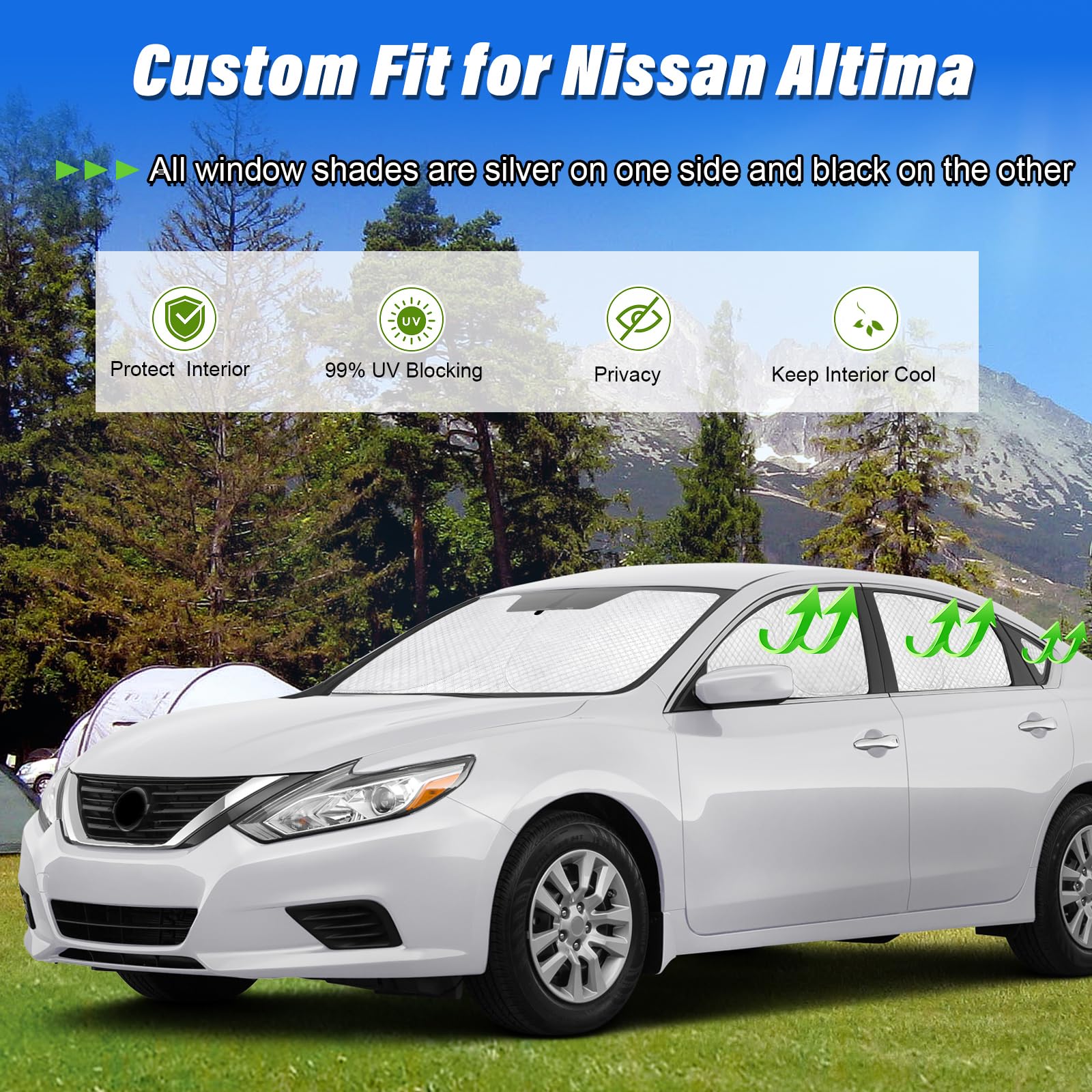 Kmf Windshield Sun Shade Replacement For Nissan Altima Accessories 2013-2018, Side Window Sun Shade Cover Sun Visor Shield Cover