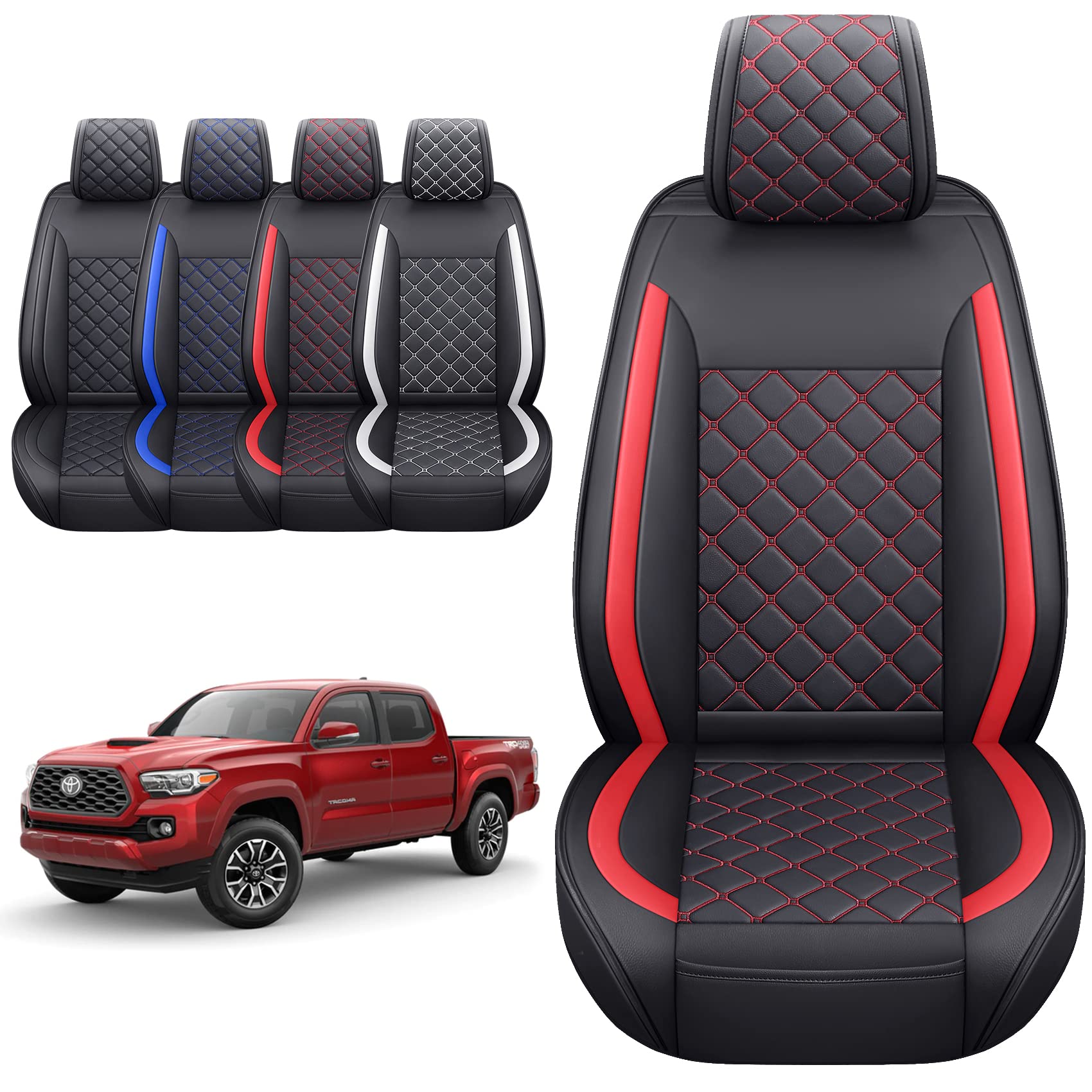Tomatoman Tacoma Seat Covers Customized For 2005-2024 Sport Extended Sr V6 Pickup Trd, Waterproof Faux Leather Car Cushions(2 Pcs Front, Black-Red)