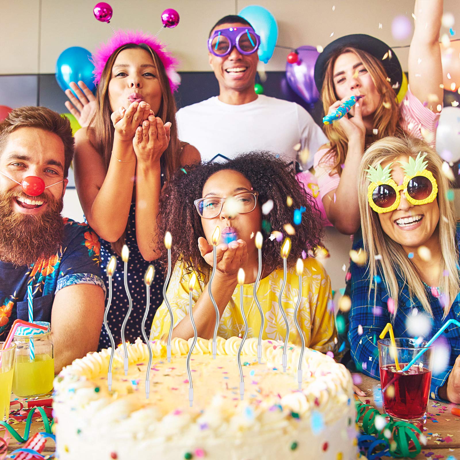 12 Twisted Birthday Candles Spiral Cake Candles Metallic Cupcake Cake Candles Thin Long Cake Candles With Holders (Silver)