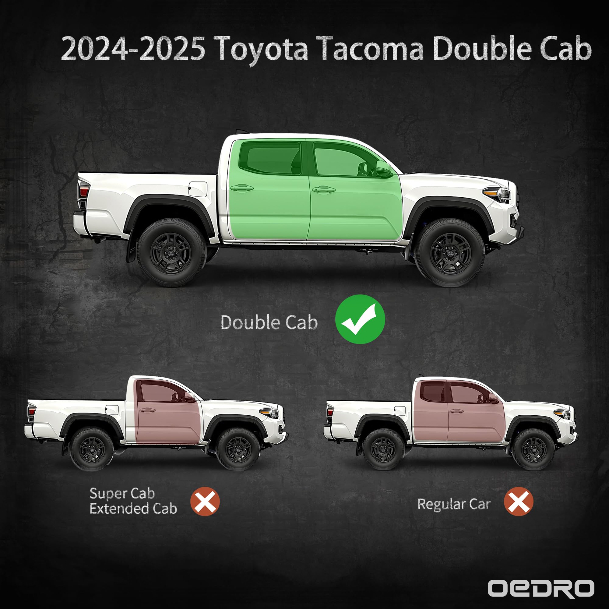 OEDRO Wheel to Wheel Running Boards Compatible with Toyota Tacoma Double/Crew Cab 2024 2025-6 Inch Bed Access Side Steps with Tw