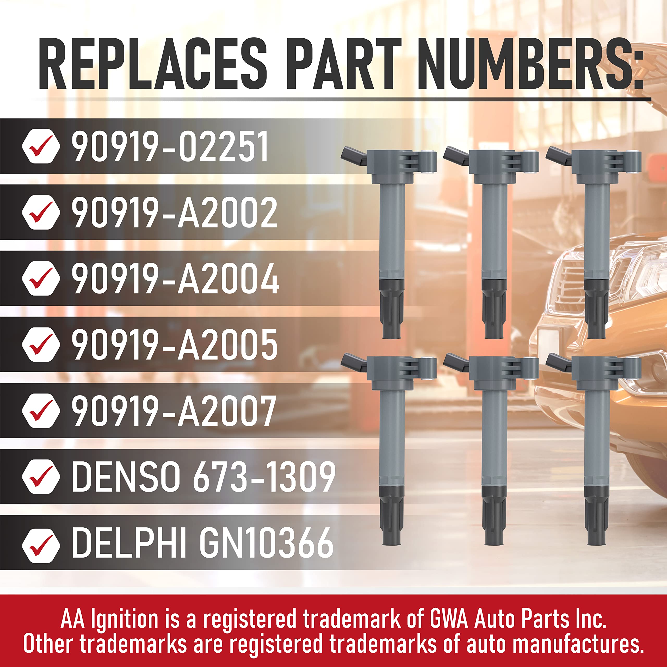Ignition Coil Set Of 6 - Replaces 90919-A2007 - Compatible With Toyota, Lexus & Scion Vehicles - 2.7L, 3.5L V6 - Ignition Coil P