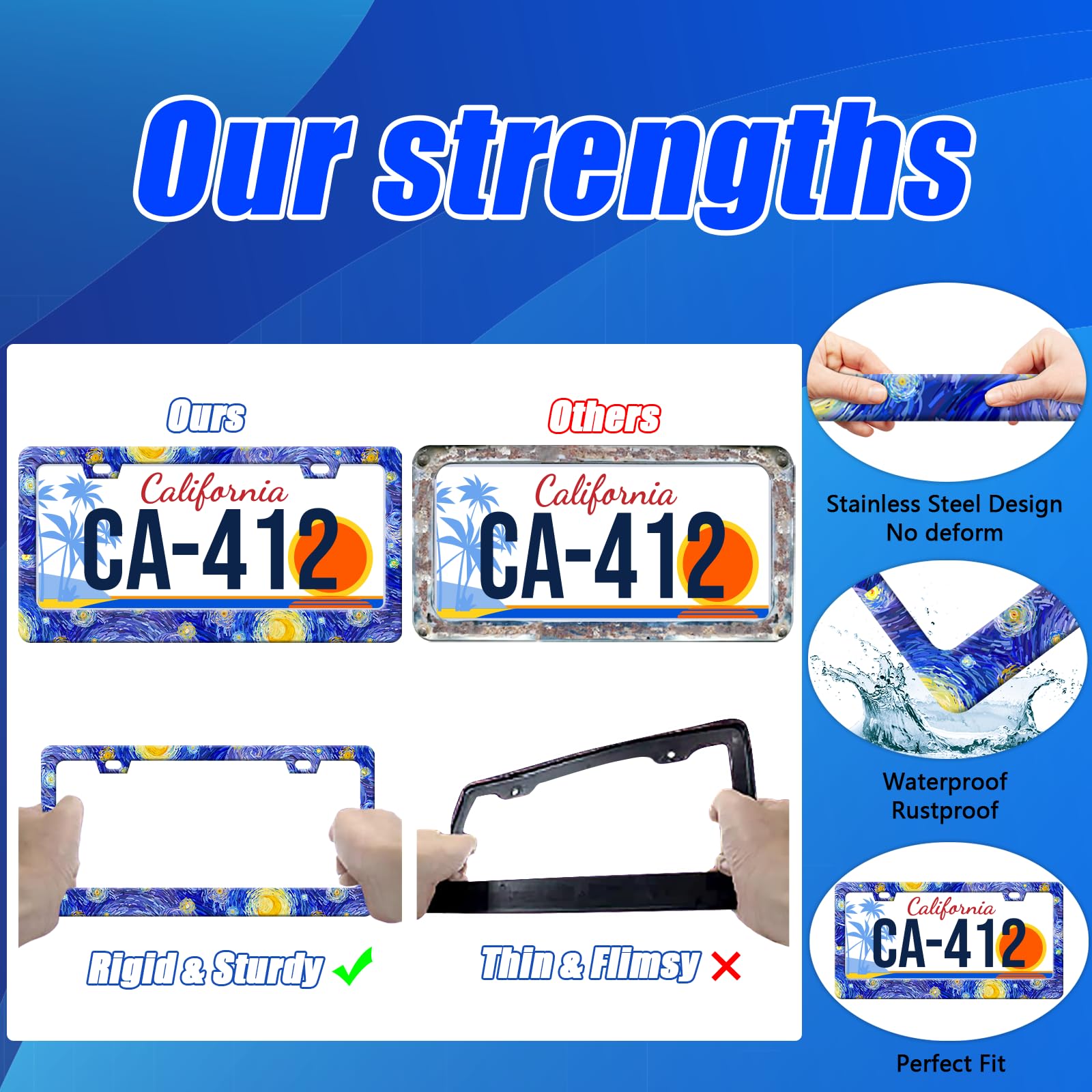 Starry Night License Plate Frames Blue Sky Van Gogh License Plate Holder for Car Decor Parts Stainless Steel License Plate Cover