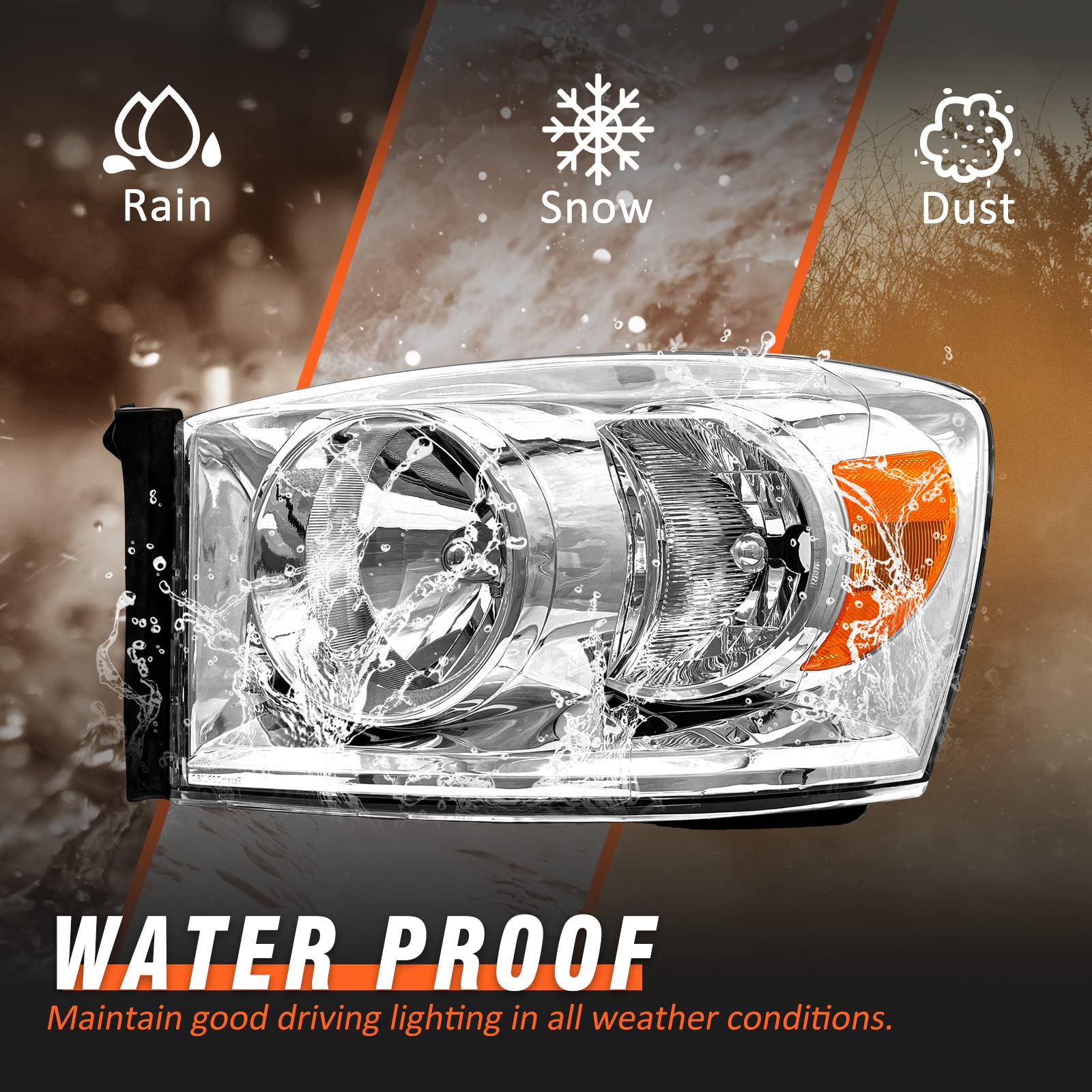 Axlaha 2006-2008 Dodge Ram Headlights Assembly For 2006 2007 2008 Dodge Ram 1500/2006 2007 2008 2009 Dodge Ram 2500 3500 Chrome