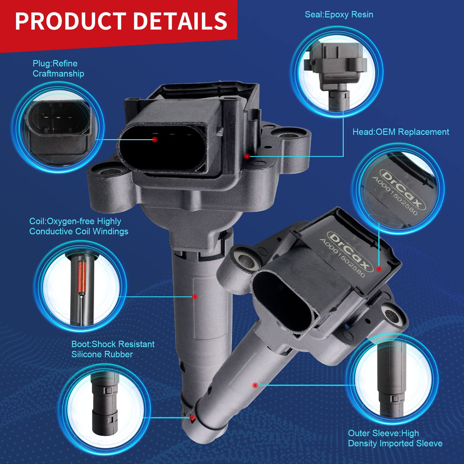 Drcax Oem Ignition Coil Uf658 Compatible With Mercedes Benz 2014 2015 C250 2012-2015 Slk250 Replaces Ic761 A0001502580-1.8L L4-1