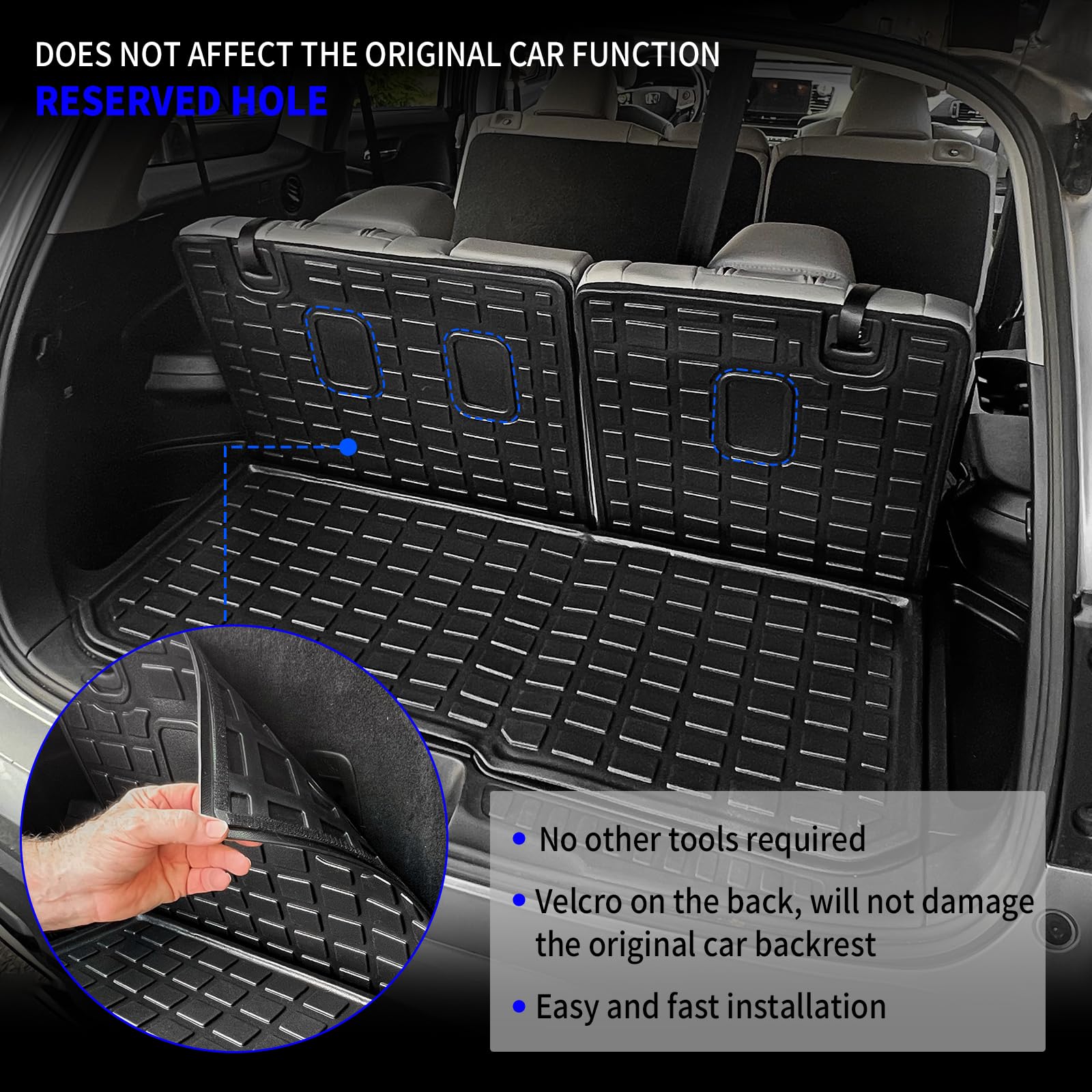 Rongtaod Floor Mats Compatible with 2016-2022 Honda Pilot 8 Seats Trunk Mat Cargo Mat Cargo Liner Back Seat Cover Protector (No