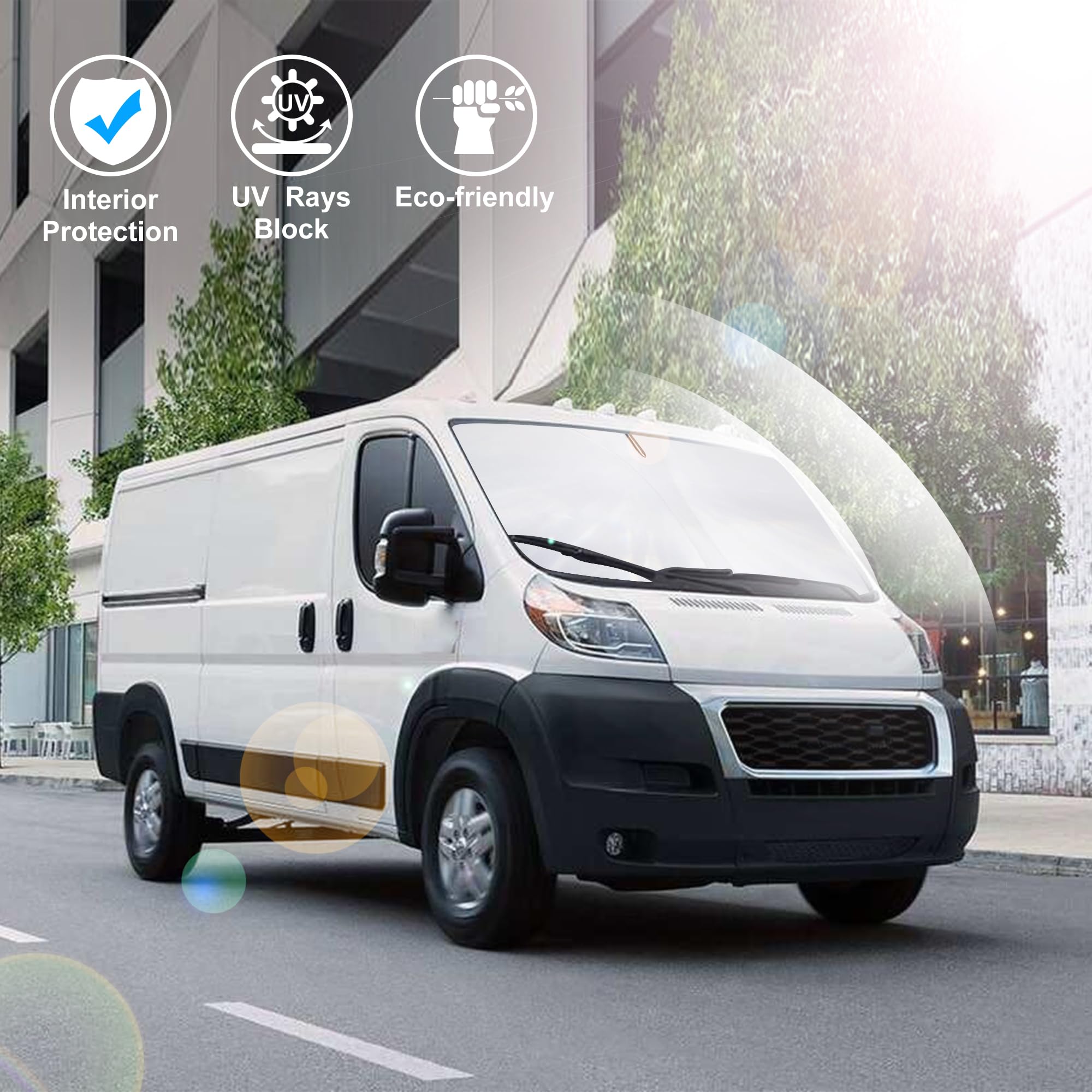 Windshield Sun Shade Rays Reflector Custom Fit 2014-2024 2025 Dodge Ram Promaster Accessories Full Size Cargo Van Chassis Cab Cu