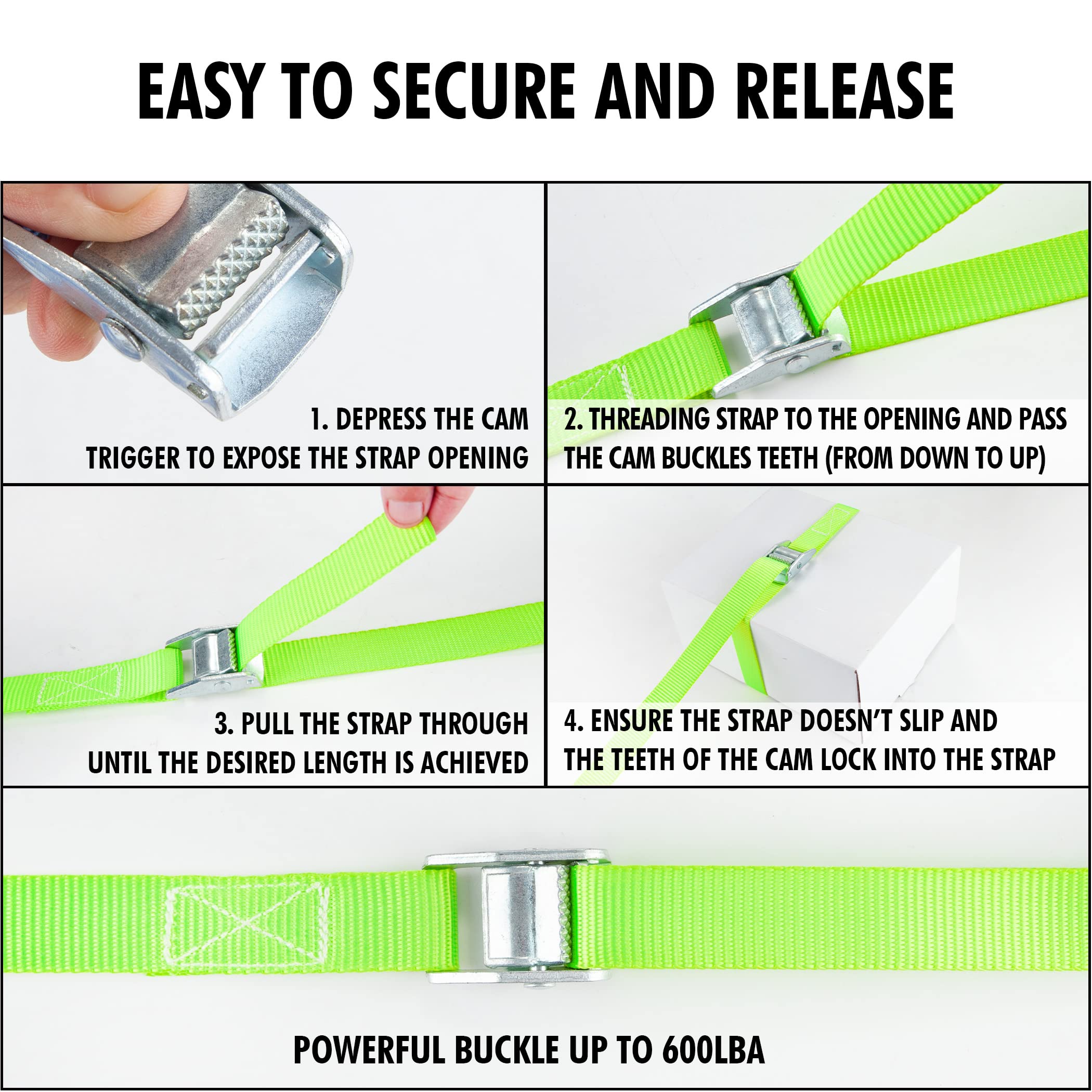 Cartman 1'' X 12'Lashing Straps Cargo Tie-Down Strap Up To 600Lbs, 6Pk In Carry Bag, Green