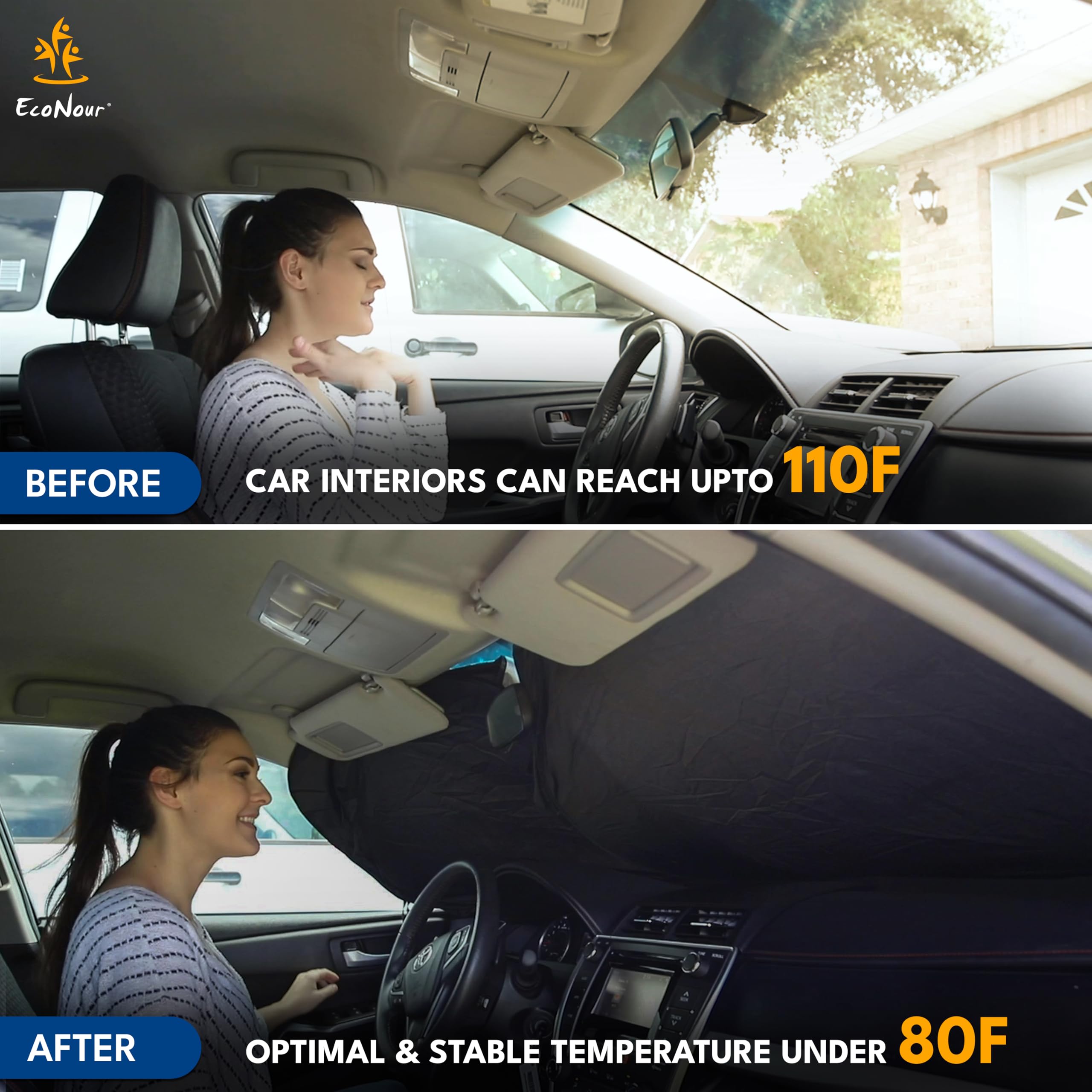 Econour Truck Windshield Sun Shade & Sun Block | Sun Shade For Windshield | Automotive Interior Accessories & Truck Window Shade