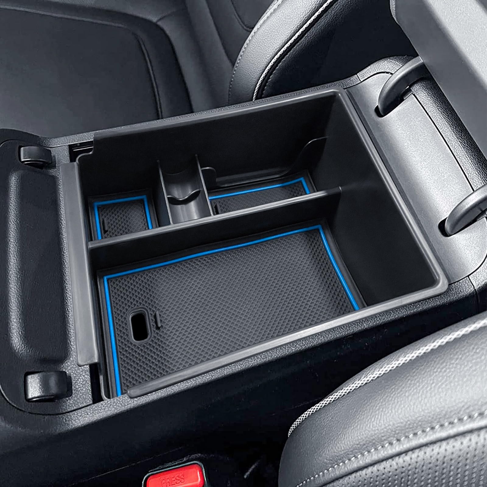 Tacorbo Center Console Organizer Compatible With Hyundai 2022-2024 Tucson Plug-In Hybrid/Hybrid All Trims And Tucson Gas Limited And Santa Cruz 2022 2023-2025 Accessories, Armrest Insert Tray, Blue