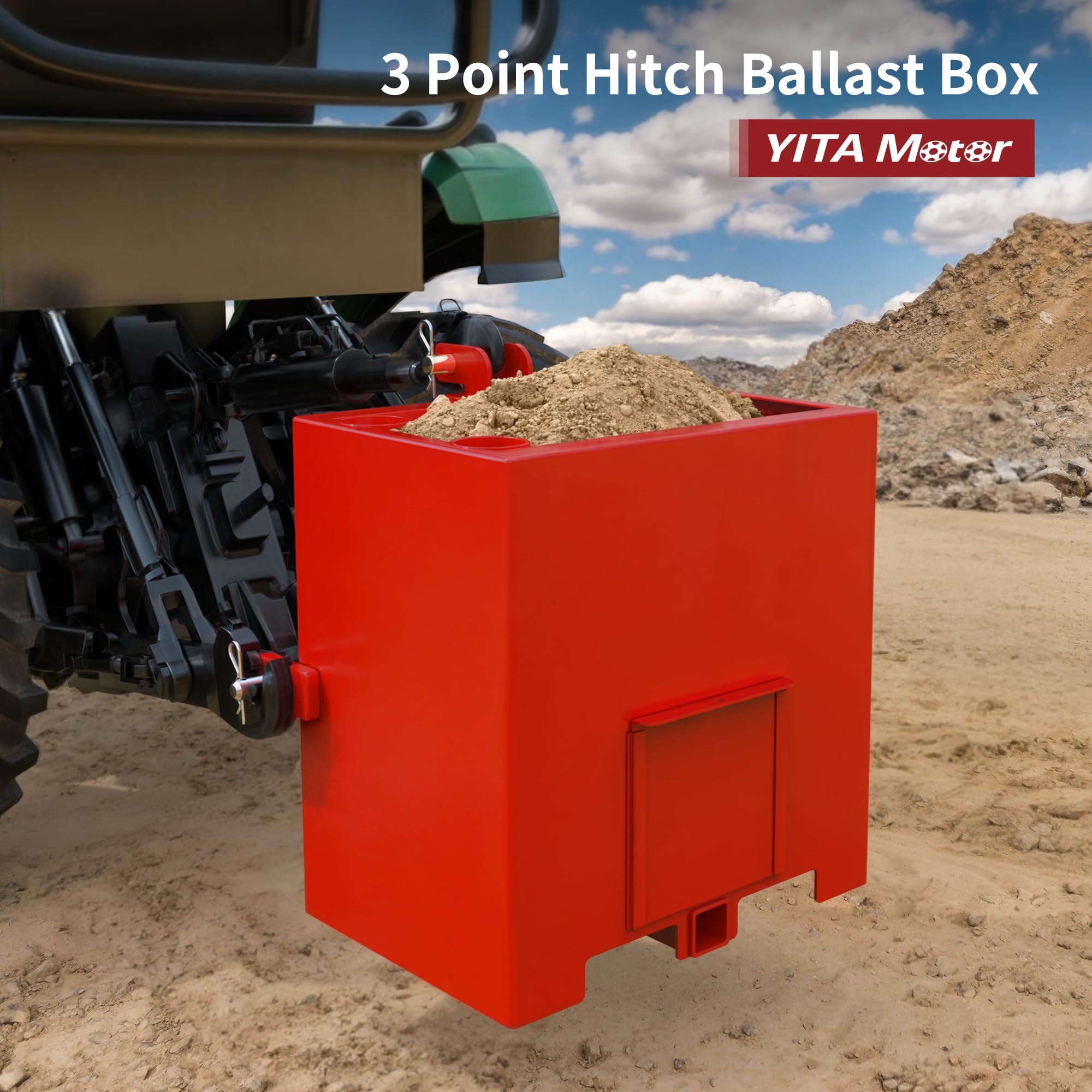 Yitamotor 3 Point Hitch Ballast Box, 800 Lbs Tractor Ballast Box With 2'' Quick Hitch Receiver For 3 Point Category 1 Tractors,