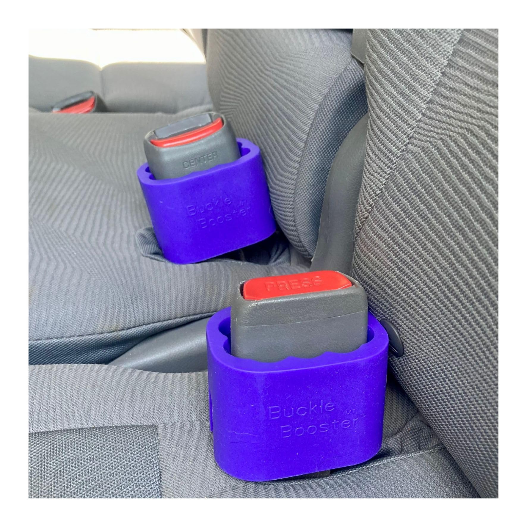 Wrap-Around Seat Belt Buckle Booster (2-Pack) - Receptacle Raiser for Rear Seat Buckles Silicone BPA-Free - Includes Gift Sticke