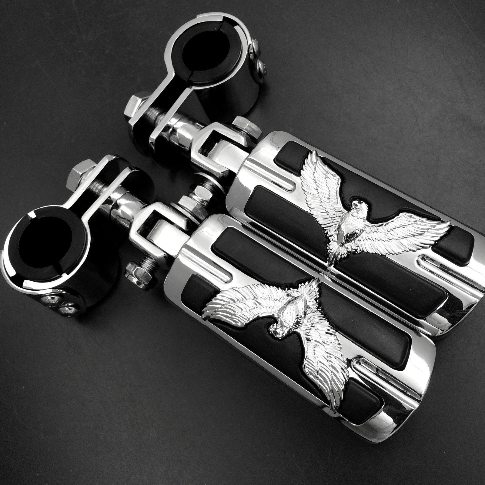 XKH- Eagle Hawk Shape 1'' 1-1/4'' Highway Stiletto 4475 Foot Pegs Clamps Compatible with Honda GoldWing GL1800 1500 1100 1200 Ch