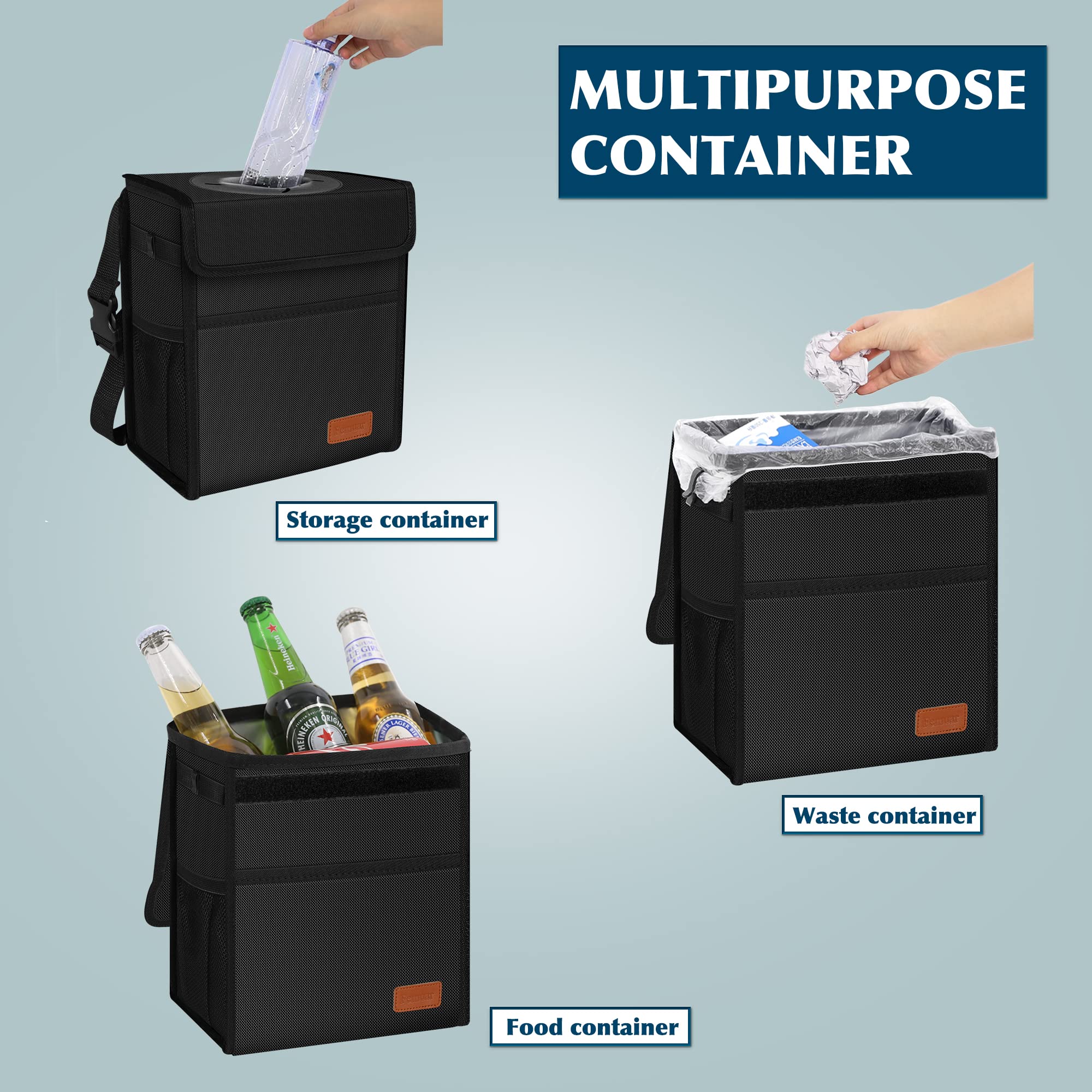 Femuar Leak Proof Car Trash Can With Lid - Waterproof Automotive Garbage Bin For Suvs, Collapsible And Portable Car Trash Bag, B