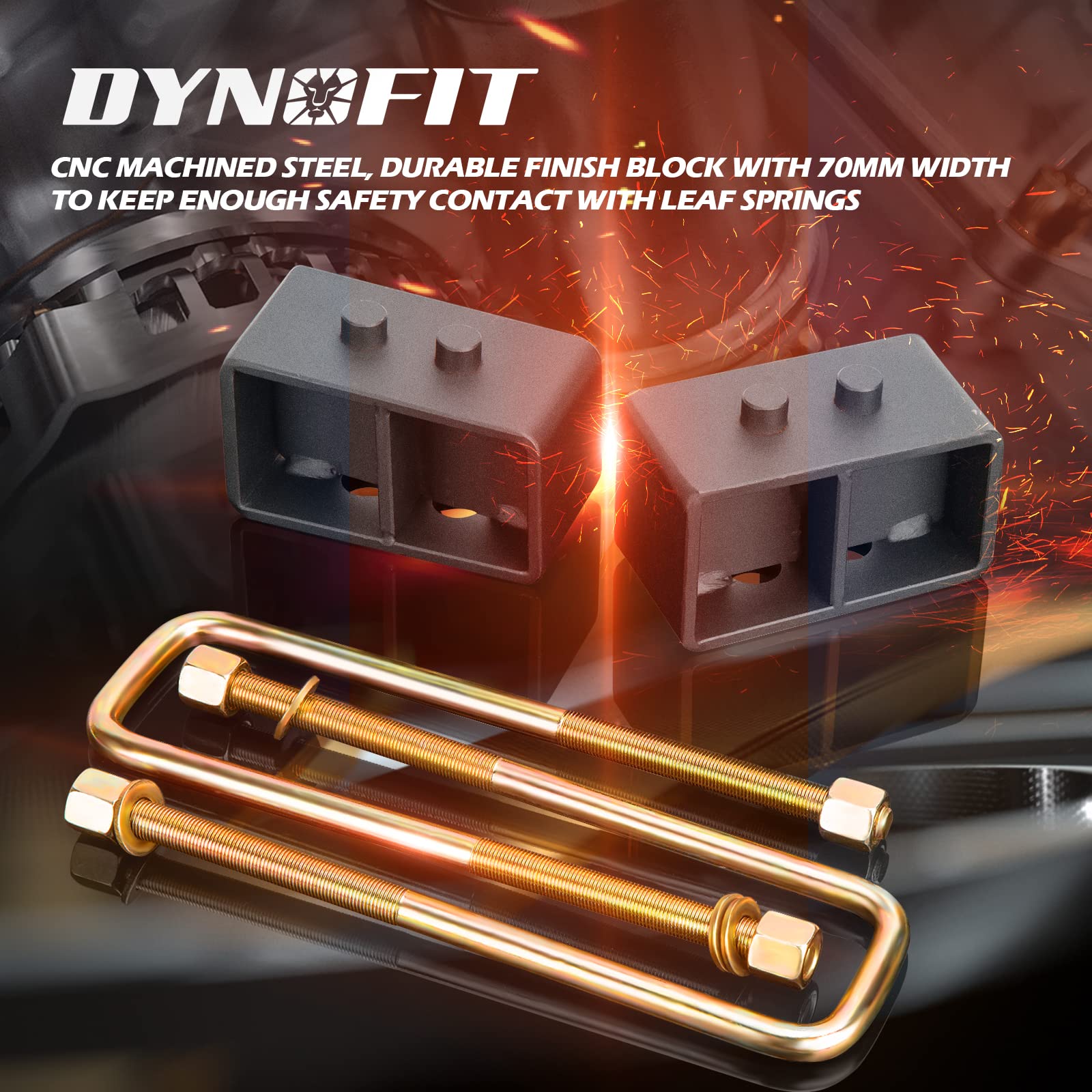 Dynofit 3 Inch Rear Lift Blocks For Ford F150 2004-2020, 3'' Suspension Leveling Block Kit With Extended U-Bolts For F-150 2Wd 4