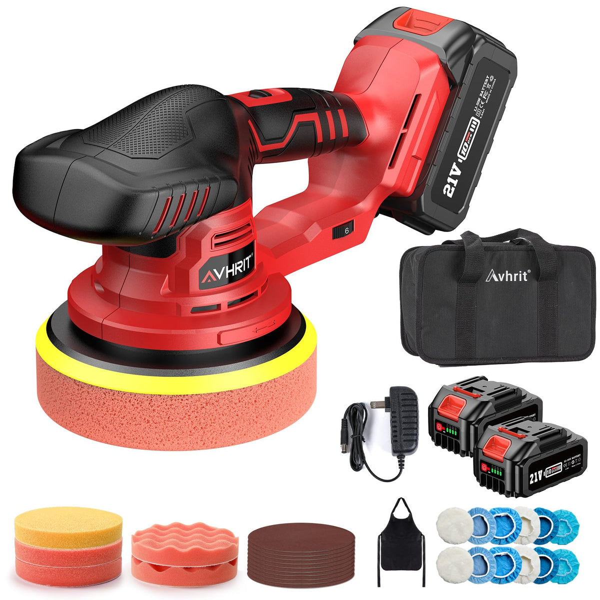 Avhrit Updated Cordless Polisher With 2X4.0Ah Batteries, 6 Variable Speed Up To 5500 Rpm, 6 In Car Buffer Polisher For Car Detai