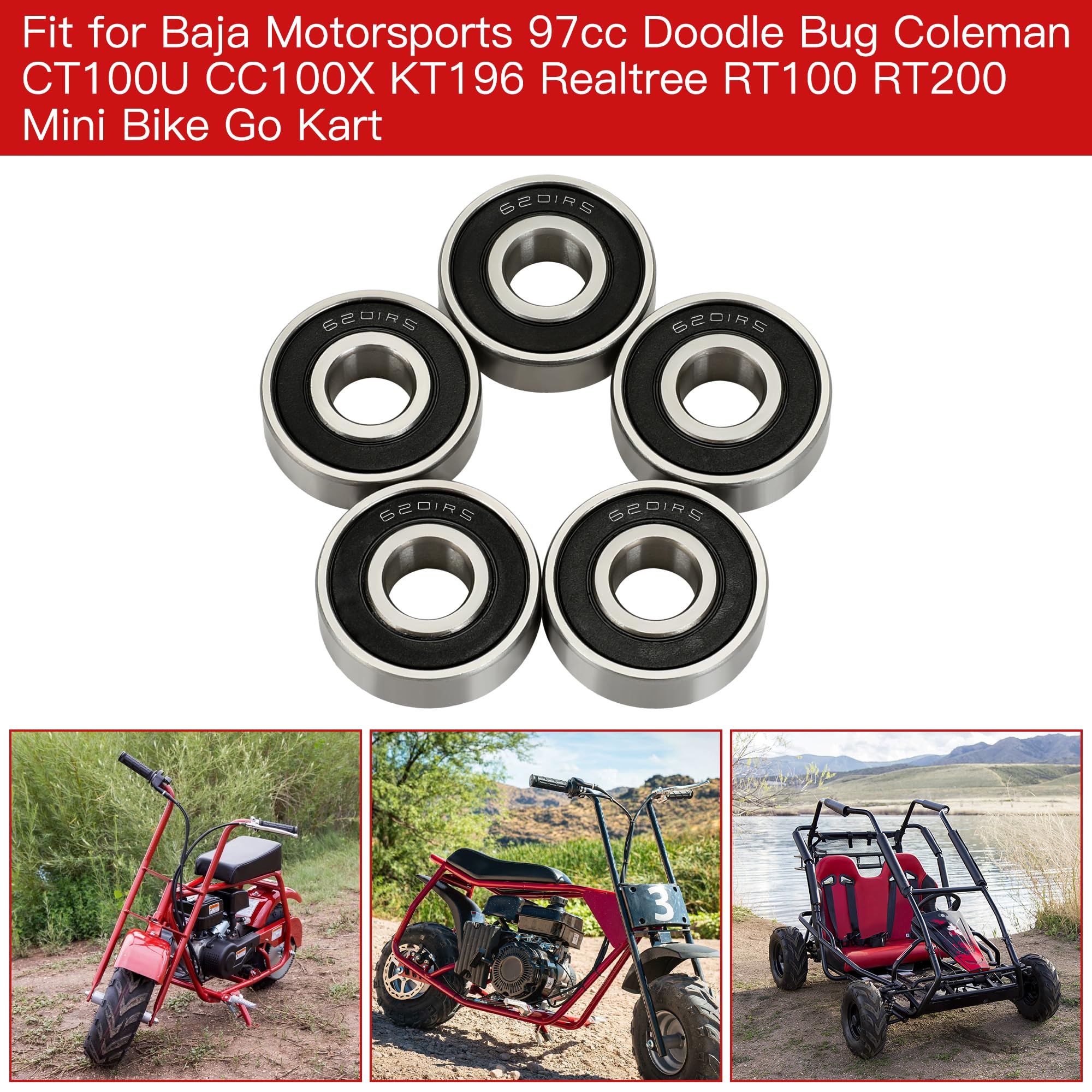 Grehua Mini Bike Wheel Bearing Front And Rear For Coleman Ct100U Cc100X Kt196 Motovox Mbx10 Mbx11 Baja Motorsports 97Cc Doodle Bug Classic 80Cc 105Cc Realtree Rt100 Rt200 Go Kart Parts 6201Rs