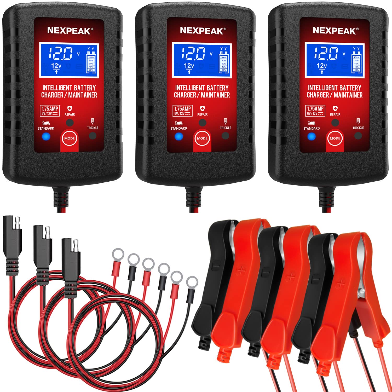 [3-Pack]1.75-Amp Car Battery Charger, 6V and 12V Smart Fully Automatic Battery Charger Maintainer, Trickle Charger, Battery Desu