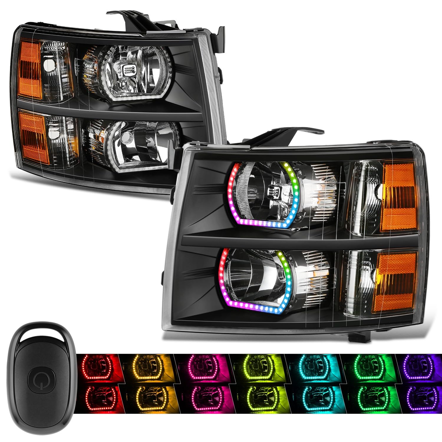 Dna Motoring Pair Of Headlights Compatible With 2007-2013 Chevy Silverado 1500, 2500 3500 & Hd, Start Up Sequence Rgb Led Drl, B