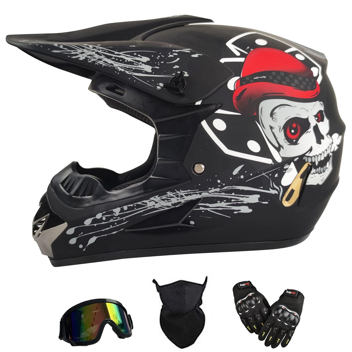 Motocross Helmet For Kids Youth Dirt Bike Helmet,Atv Motorcycle Helmet,Outdoor Dirt Bike Helmets,Dot Approved,Off-Road Helmets With Gloves Goggles Face Shield 4-Piece Set