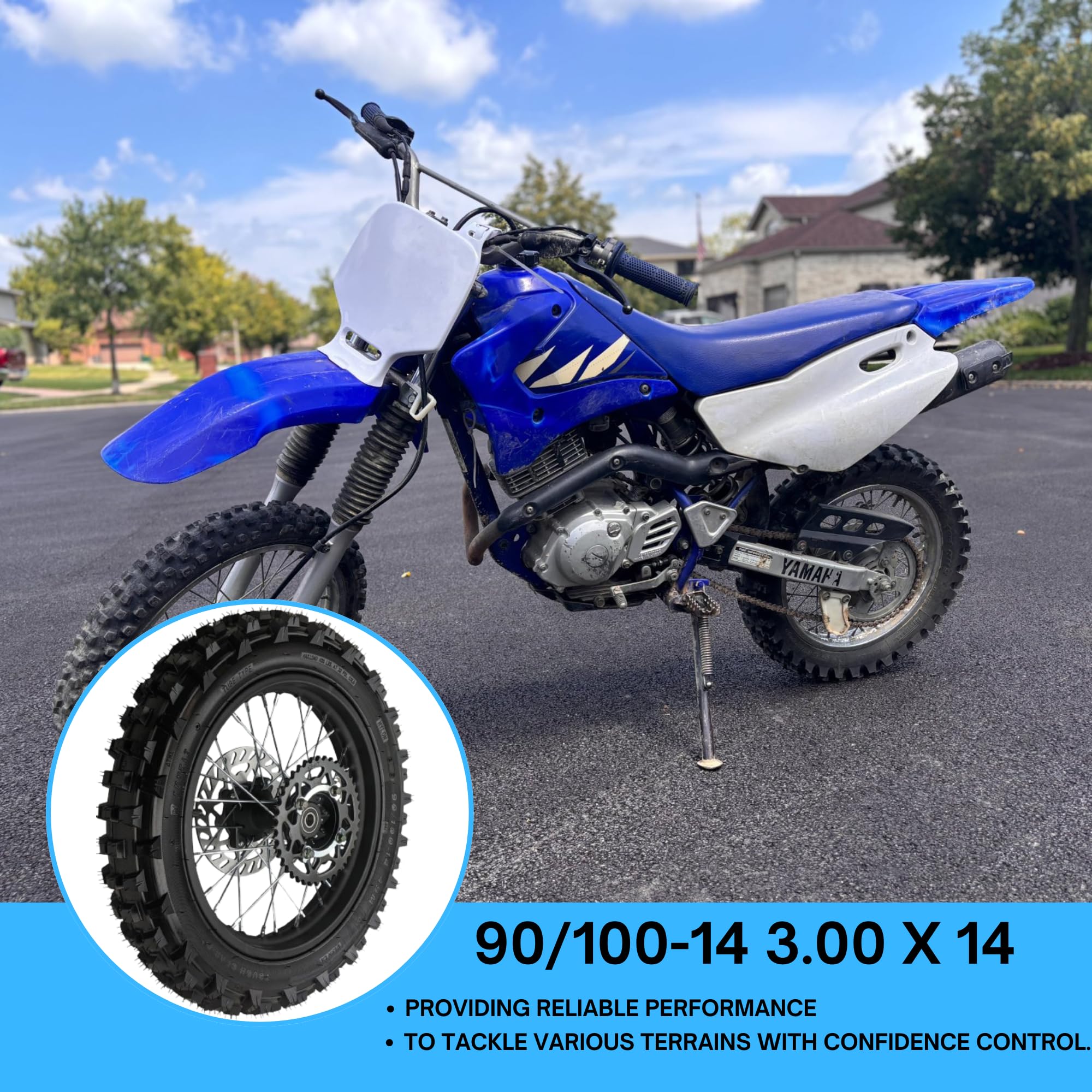 14'' Rear Wheel Rim Tire Assembly For Dirt Pit Bike Trail 90/100-14 Rear Wheel Rim Tire Fits 125/140/150/160cc Pit Dirt Bike KLX