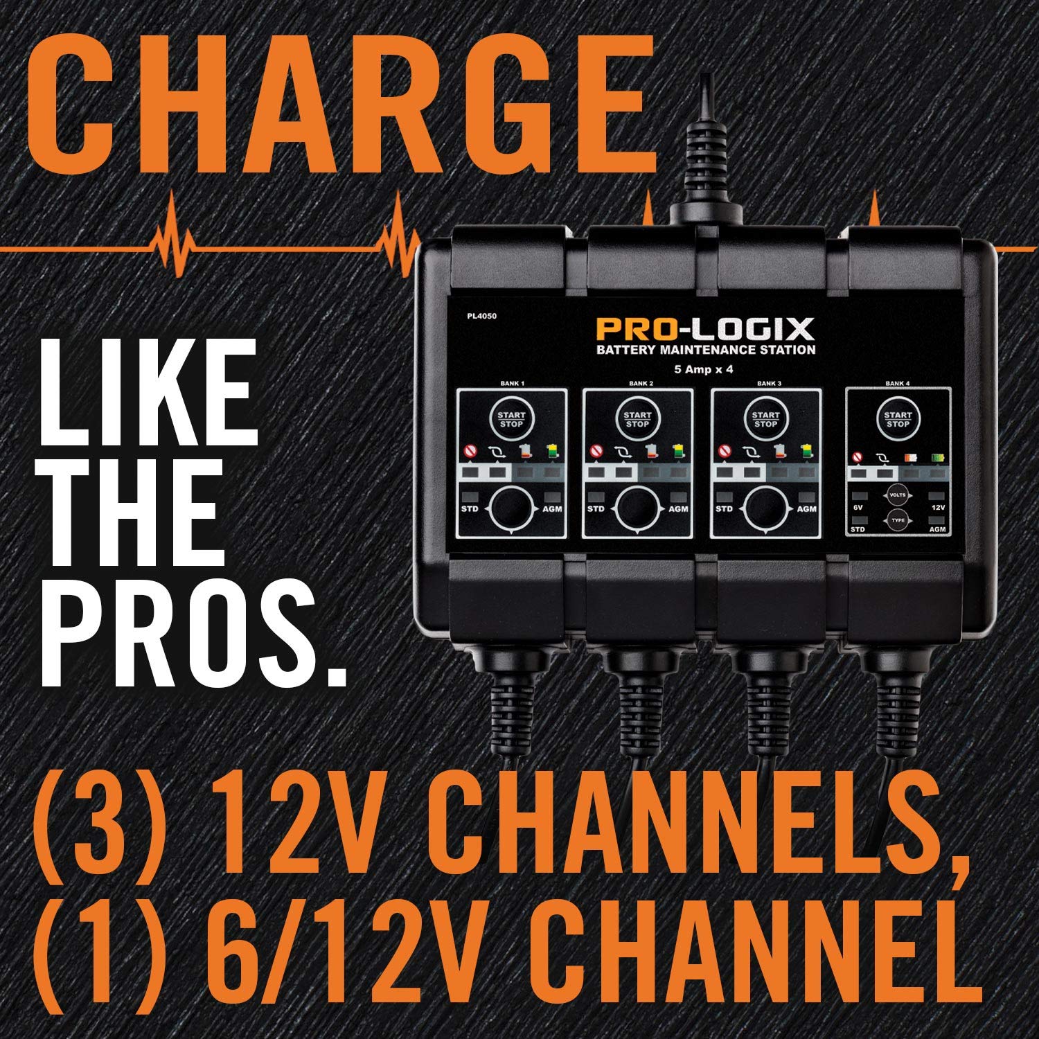 Clore Automotive Pl4050, Pro-Logix 4-Bank, 20-Amp (5-Amp Per Bank) Fully-Automatic Smart Charger, 6V And 12V Battery Charger, Ba