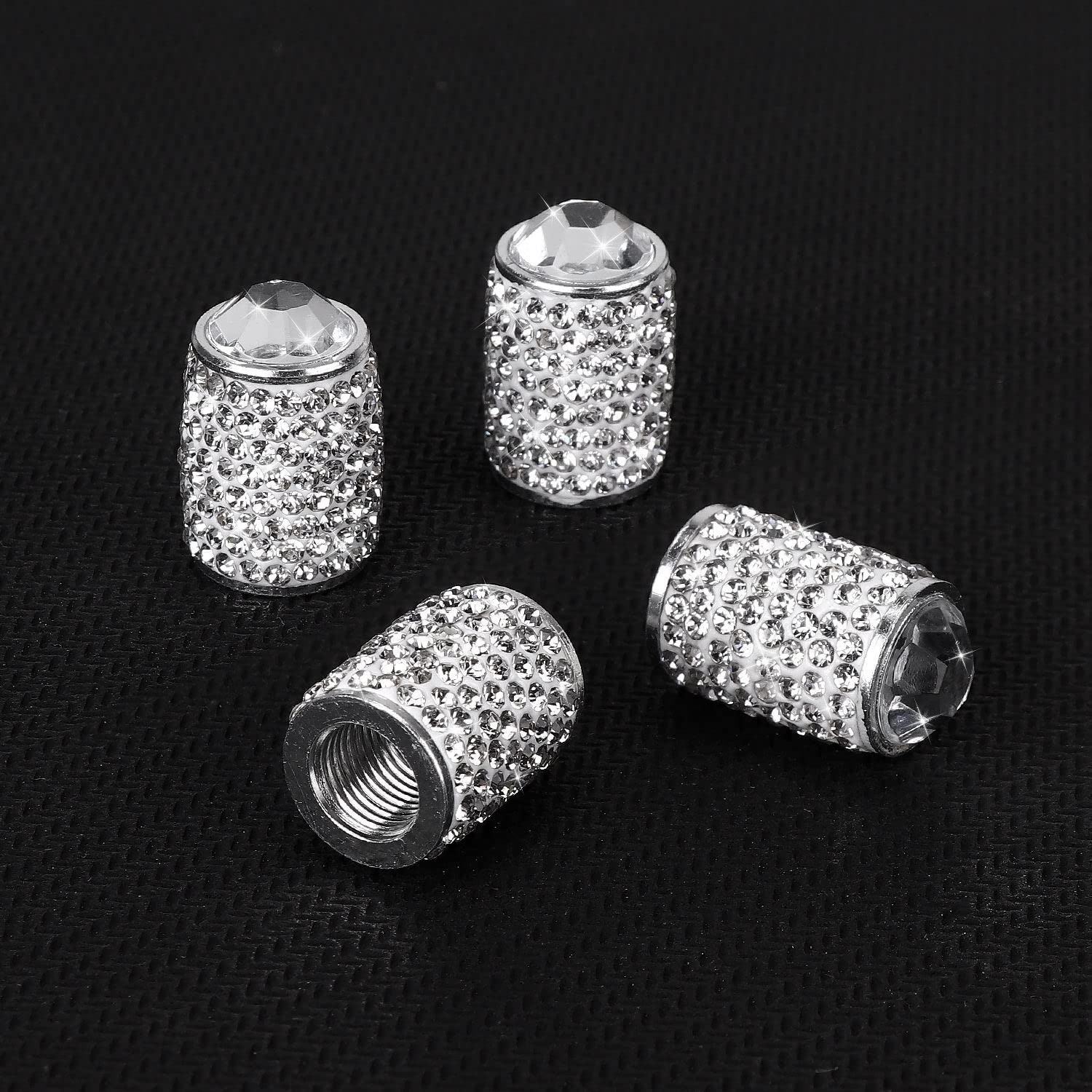 Tobequeen Bling Tire Valve Caps, 4 Pack Handmade Crystal Rhinestone Tire Caps Universal Bling Car Accessories For Women Dustproof Bling Valve Stem Caps Cover For Car/Suv/Motorcycle/Bike(Silver)
