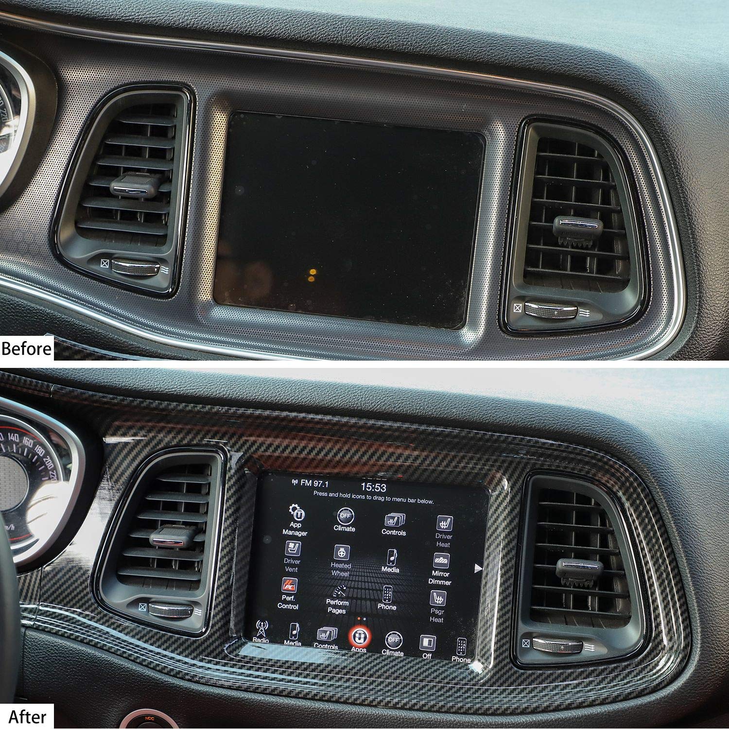 Voodonala For Challenger Abs Carbon Fiber Center Consoles Dash Board Dashboard Instrument Gauge Cluster Panel Protecter Cover Tr