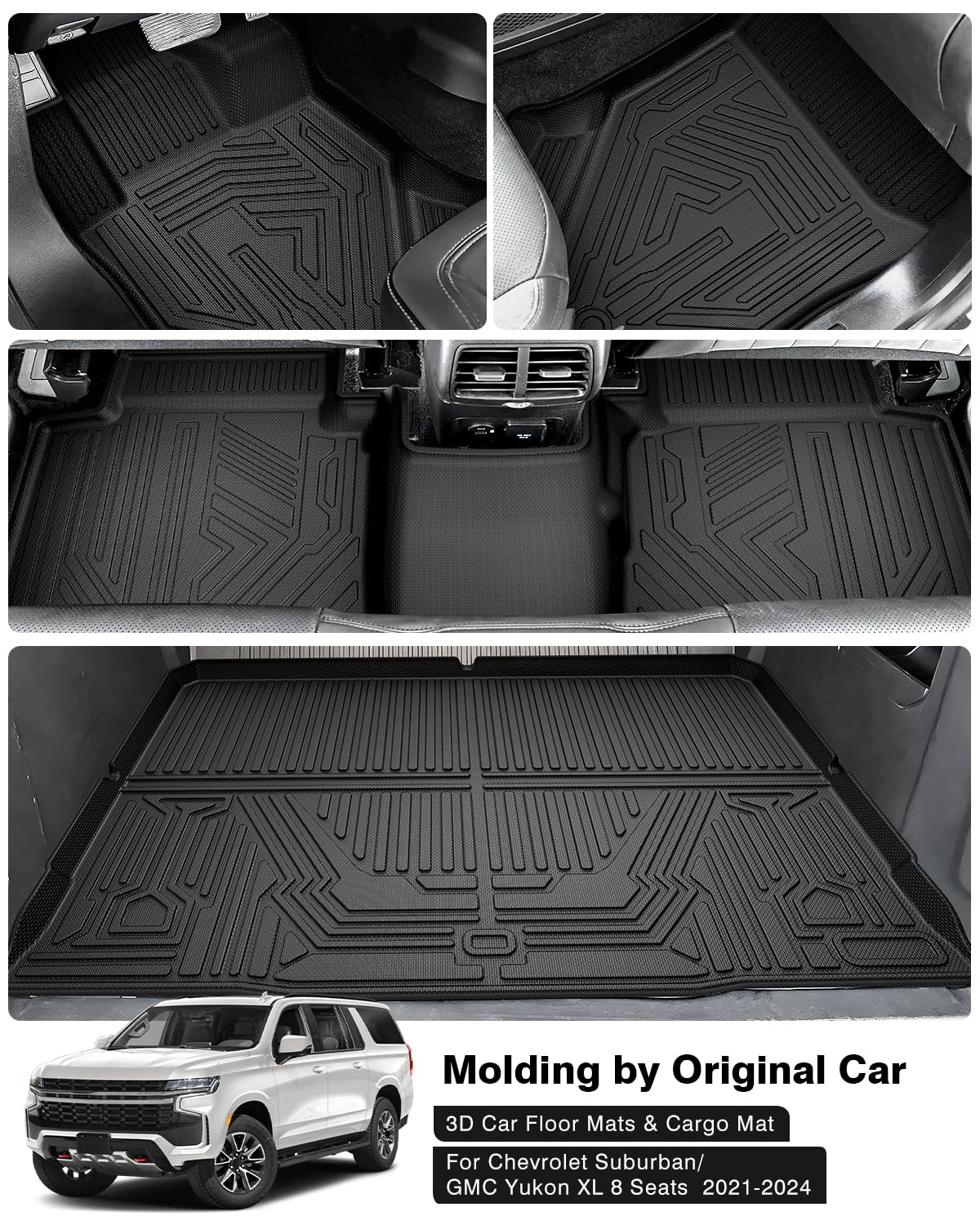 Powerty Floor Mats & Cargo Liner For 2021-2024 2025 Chevy Chevrolet Suburban/Gmc Yukon Xl 8 Seats Accessories Floor Mats 2 Row L