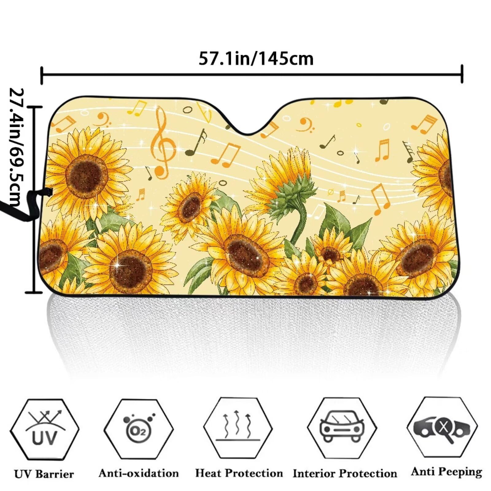FOR U DESIGNS Sunflower Print Windshield Sun Shade Blocks UV Rays, Car Front Window Sunshade Heat Protection, Auto Sun Visor Kee