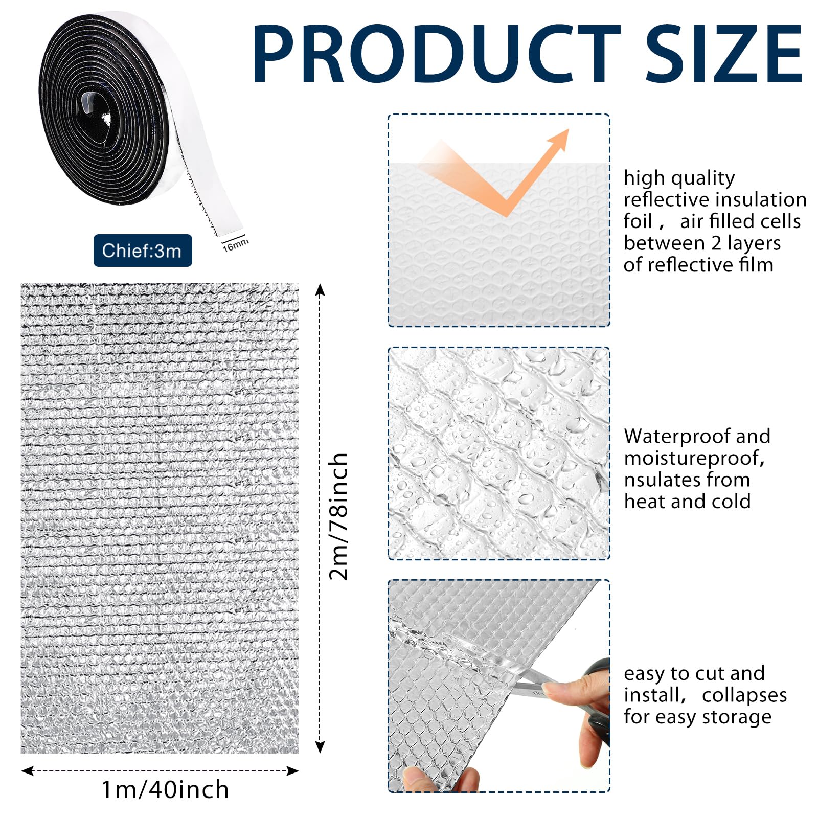 Frienda Rv Door Window Shade Cover Rv Blackout Window Shade Reflective Insulation Roll Aluminum Foil Rv Window Insulation Kit For Rv Garage Roof Door Window Skylight Shade(Silver, 78.7 X 39.3 Inches)