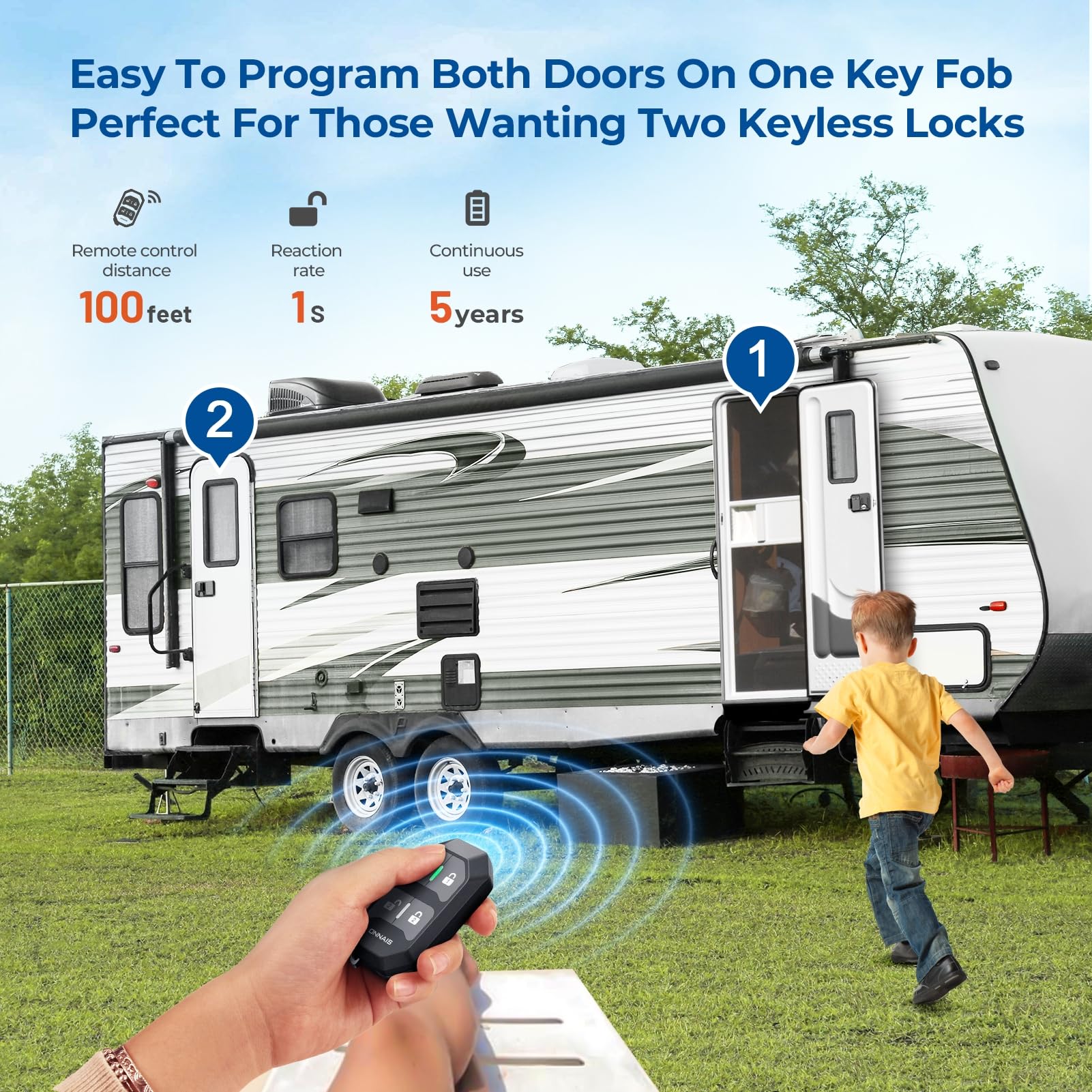 ONNAIS RV Door Lock Replacement - RV Keyless Entry Door Lock with 10 Digits Keypad, Dual-Door Remote Control and Backup Key. Fit