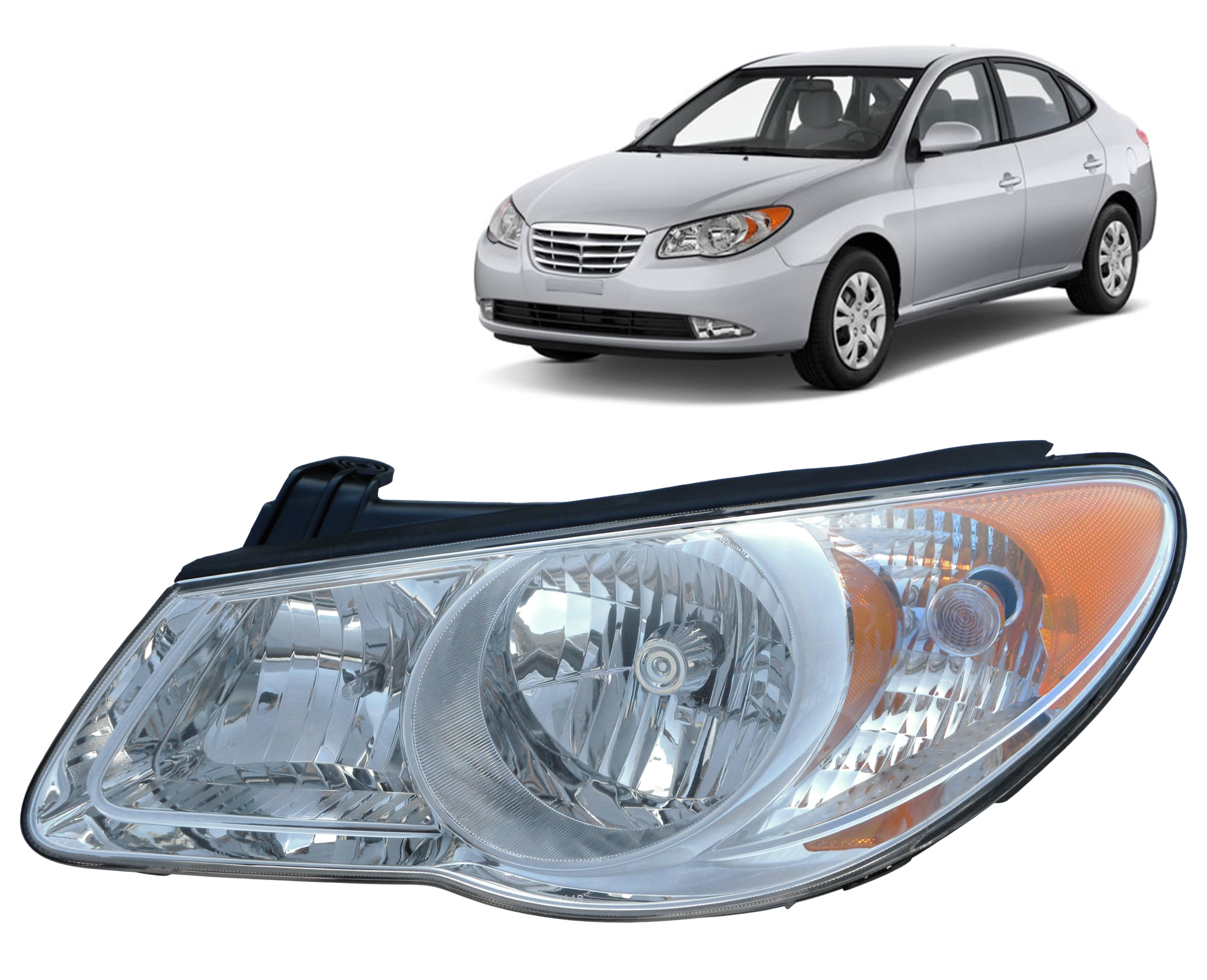 Alligator Auto Lights Replacement For Hyundai Elantra 2007-2010 Capa Certified Headlight Headlamp Assembly With Bulbs Left/Driver Side 92101-2H050 / Hy2502138C