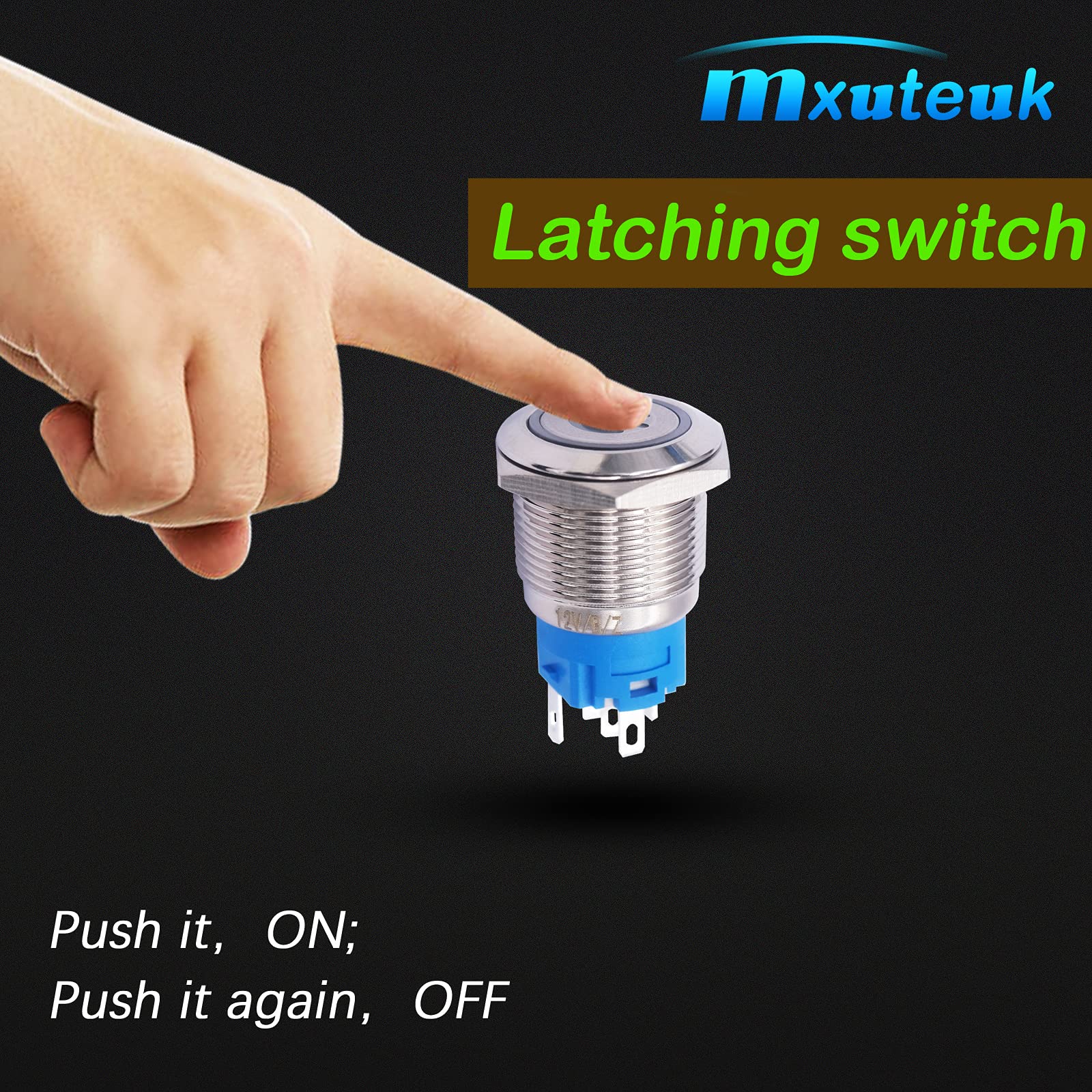 Mxuteuk 19Mm Latching Push Button Switch 1 No 1 Nc Spdt On/Off Silver Stainless Steel Shell With 12V Red Power Symbol Light With