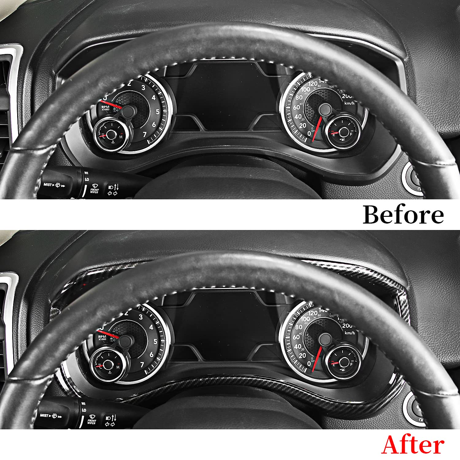 SQQP Carbon Fiber Center Console Dashboard Meter Frame Cover Trim Fit for 2019-2023 Dodge RAM 1500