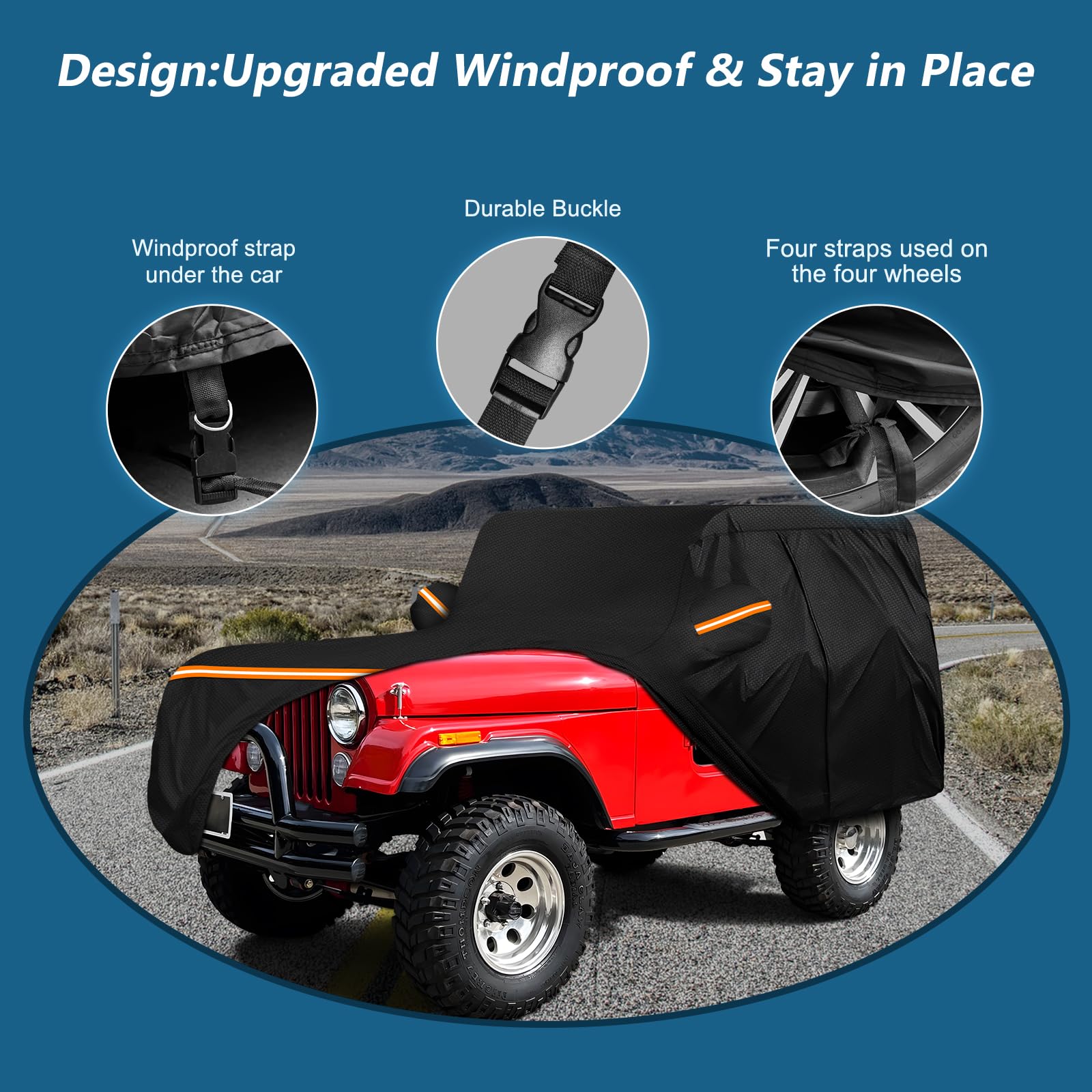 Car Cover For Jeep Cj5 1955-1983, Waterproof 210D Oxford Cloth And Cotton Cover Outdoor Full Car Covers With Zipper Windproof He