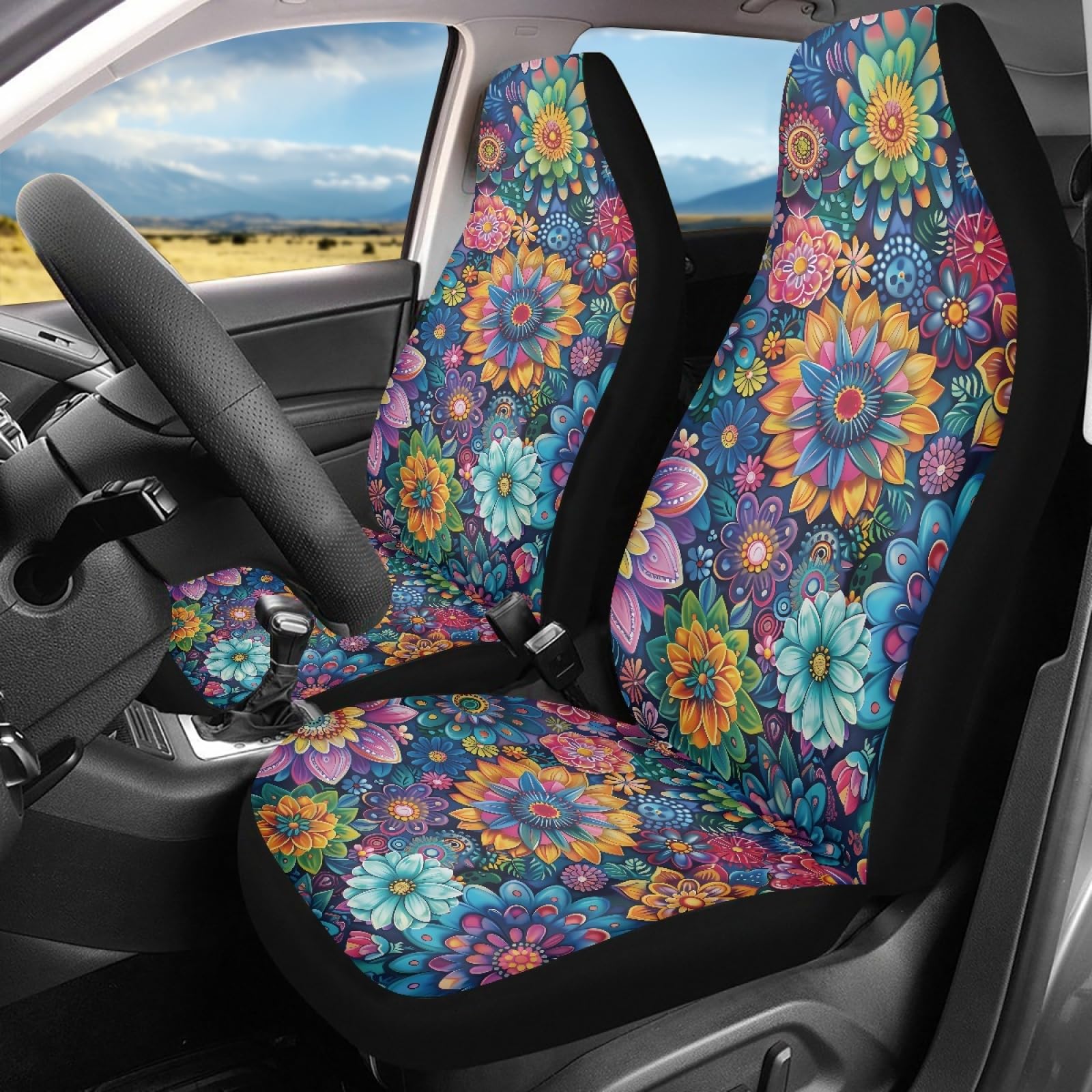 TOADDMOS Car Seat Covers Universal Fit Most Vehicles Boho Floral Blossoms 2 Packs Automotive Interior Accessories Fits Most Cars