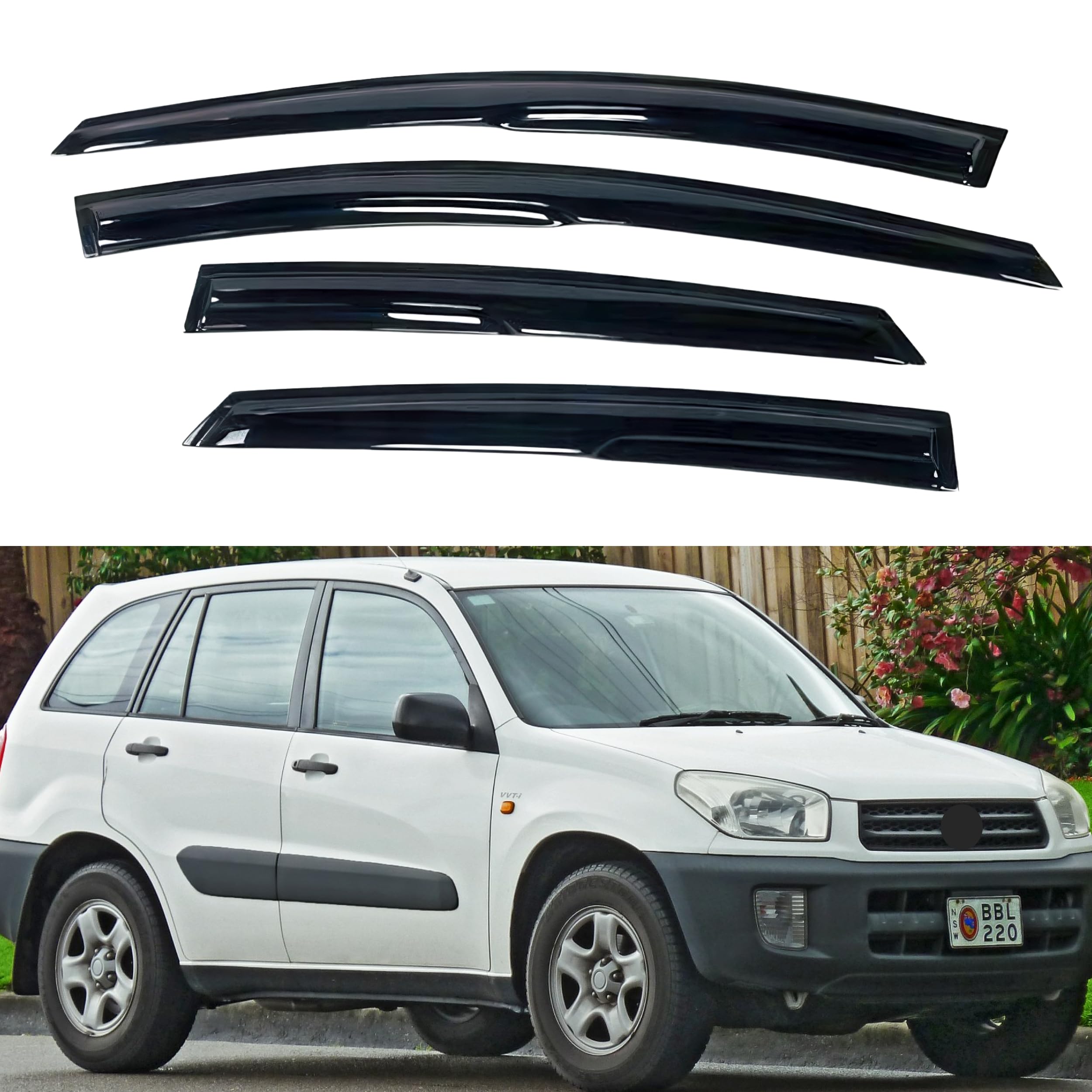 Ig Window Visor For Toyota Rav4 1996-2000 (4-Door), Rain Guard Tape-On Extra Durable Sun Wind Side Vent Window Deflector Mugen S