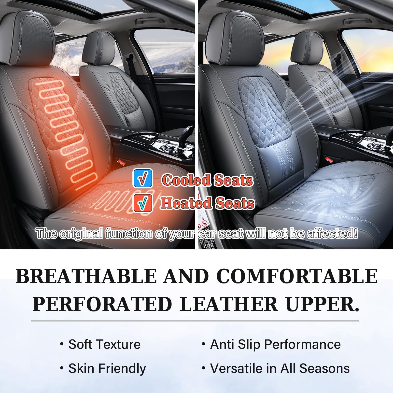 Coverado Seat Covers, Car Front Seat Covers With Backrest, Nappa Leather Car Seat Protectors,Waterproof &Breathable,Anti-Slip Au