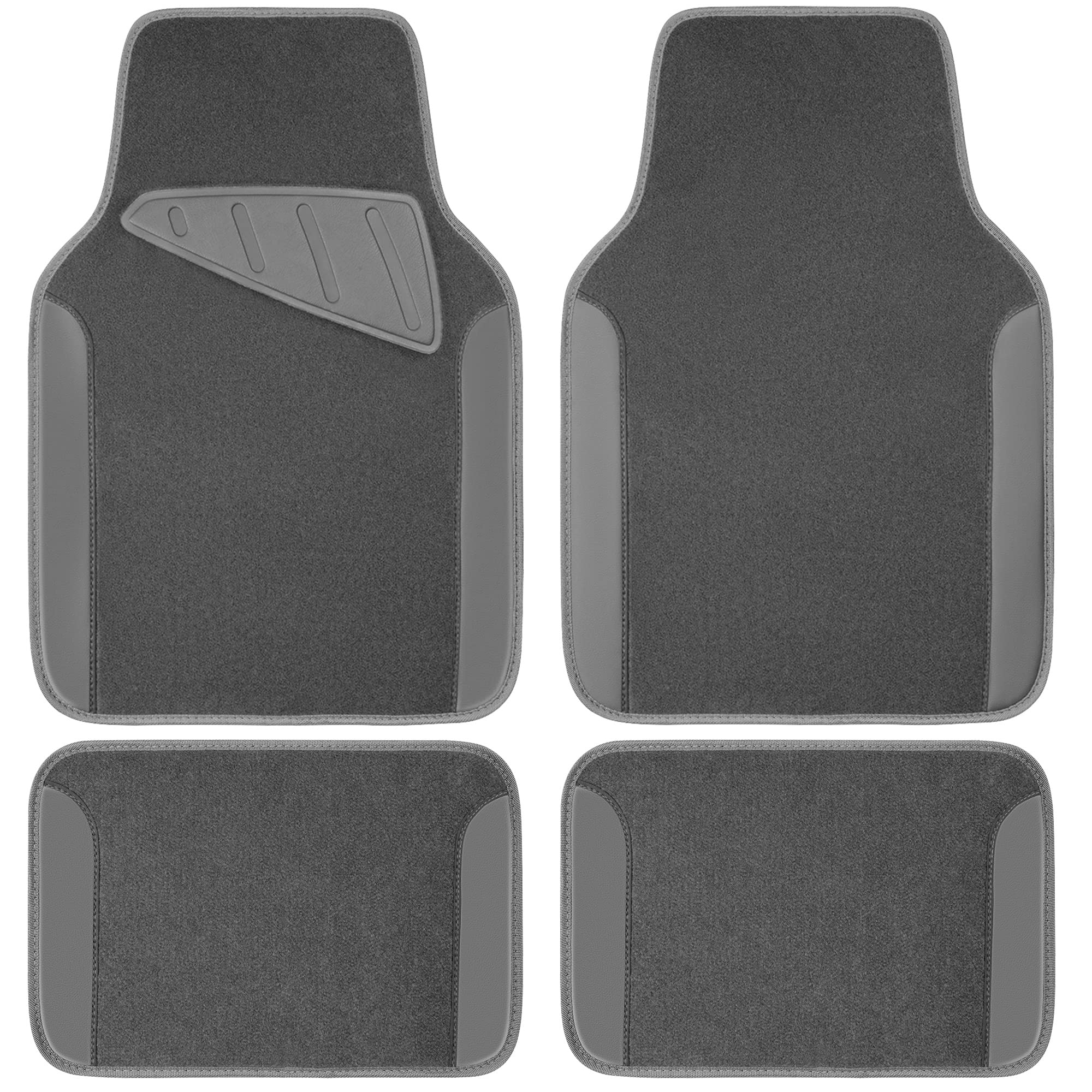 Car Pass Waterproof Universal Fit Car Floor Mats, Car Mats Fit For Suv,Vans,Sedans, Trucks,Set Of 4Pcs Car Carpet With Driver Heel Pad (All Gray)