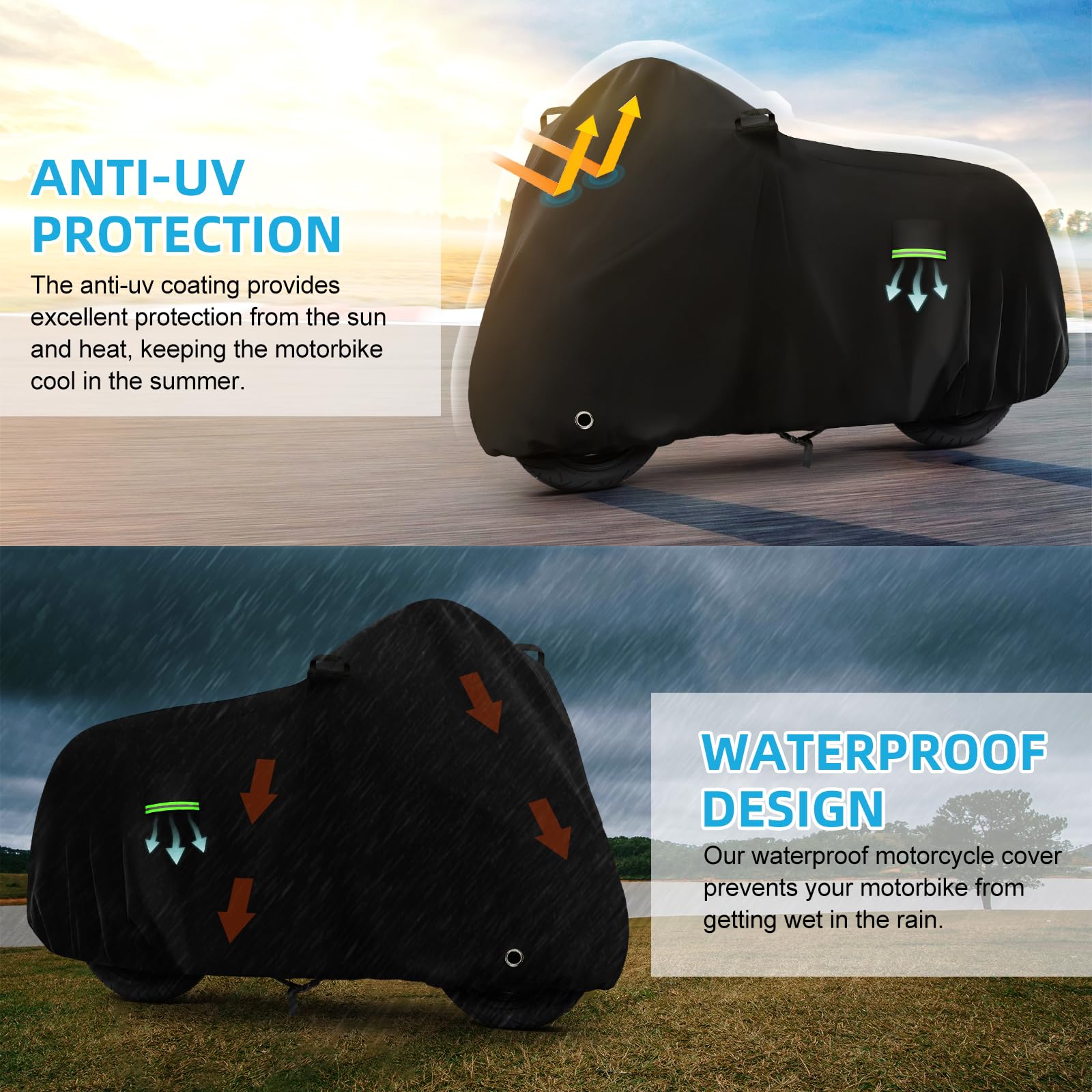 Motorcycle Cover Waterproof for Kawasaki Ninja 500 650/Yamaha R1 R3 R6/BMW F 900R, Heavy Duty Outdoor Sun UV Rain Dust All Weath