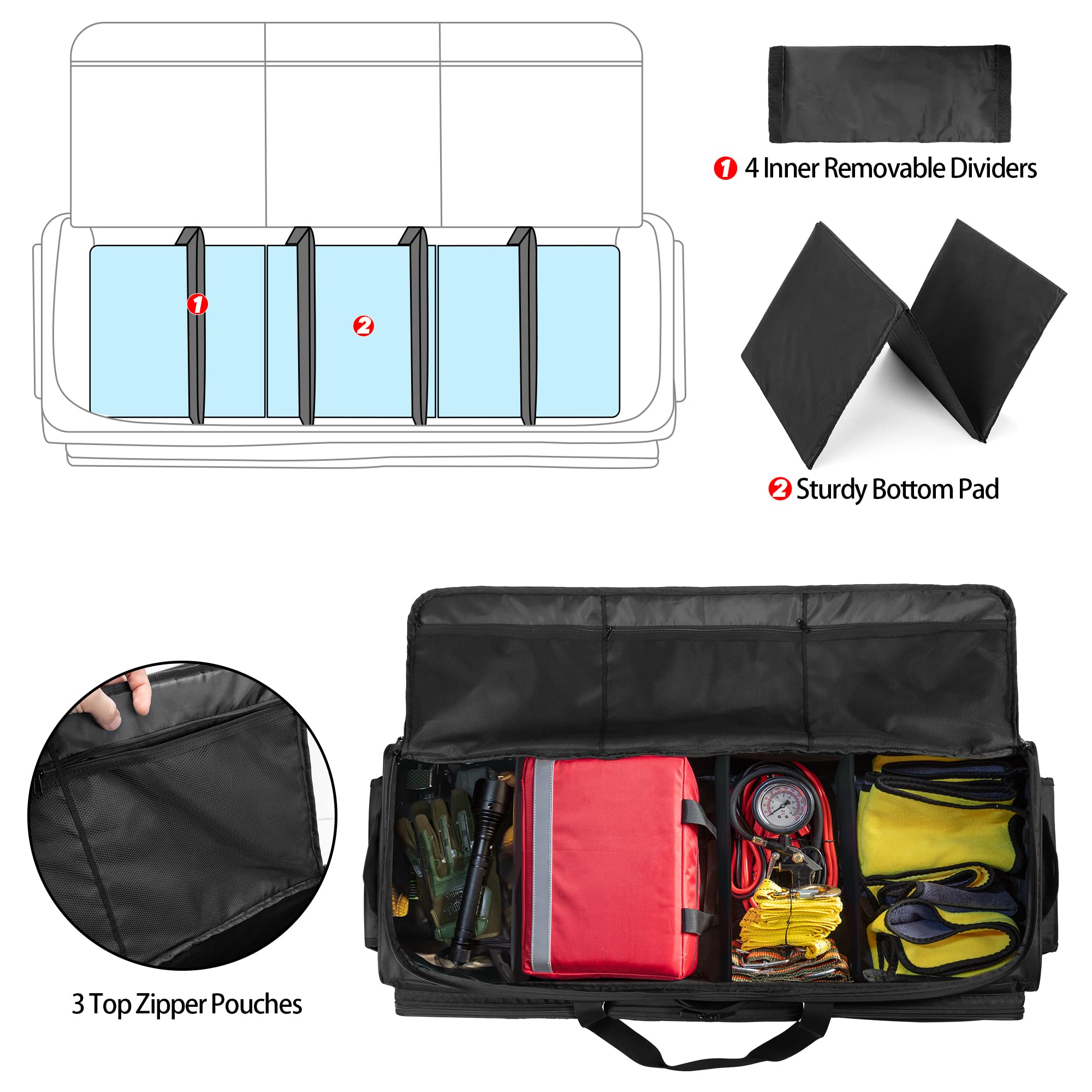 Samdew Underseat Storage Bag Fit For Supercrew Cab, Truck Under Seat Organizer With 4 Detachable Inner Dividers & Anti-Slip Bottom For Full Size Trucks, Black