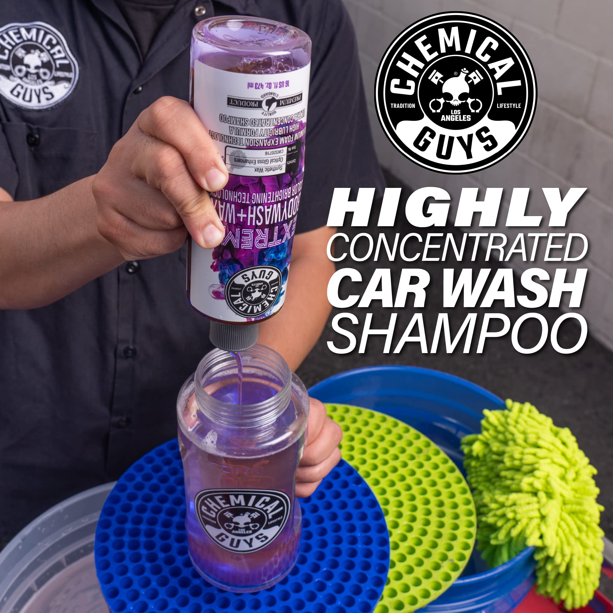 Chemical Guys Cws207 Extreme Bodywash & Wax Foaming Car Wash Soap, (Works With Foam Cannons/Guns Or Bucket Washes) For Trucks, Motorcycles, Rvs & More, 128 Fl Oz (1 Gallon), Grape Scent