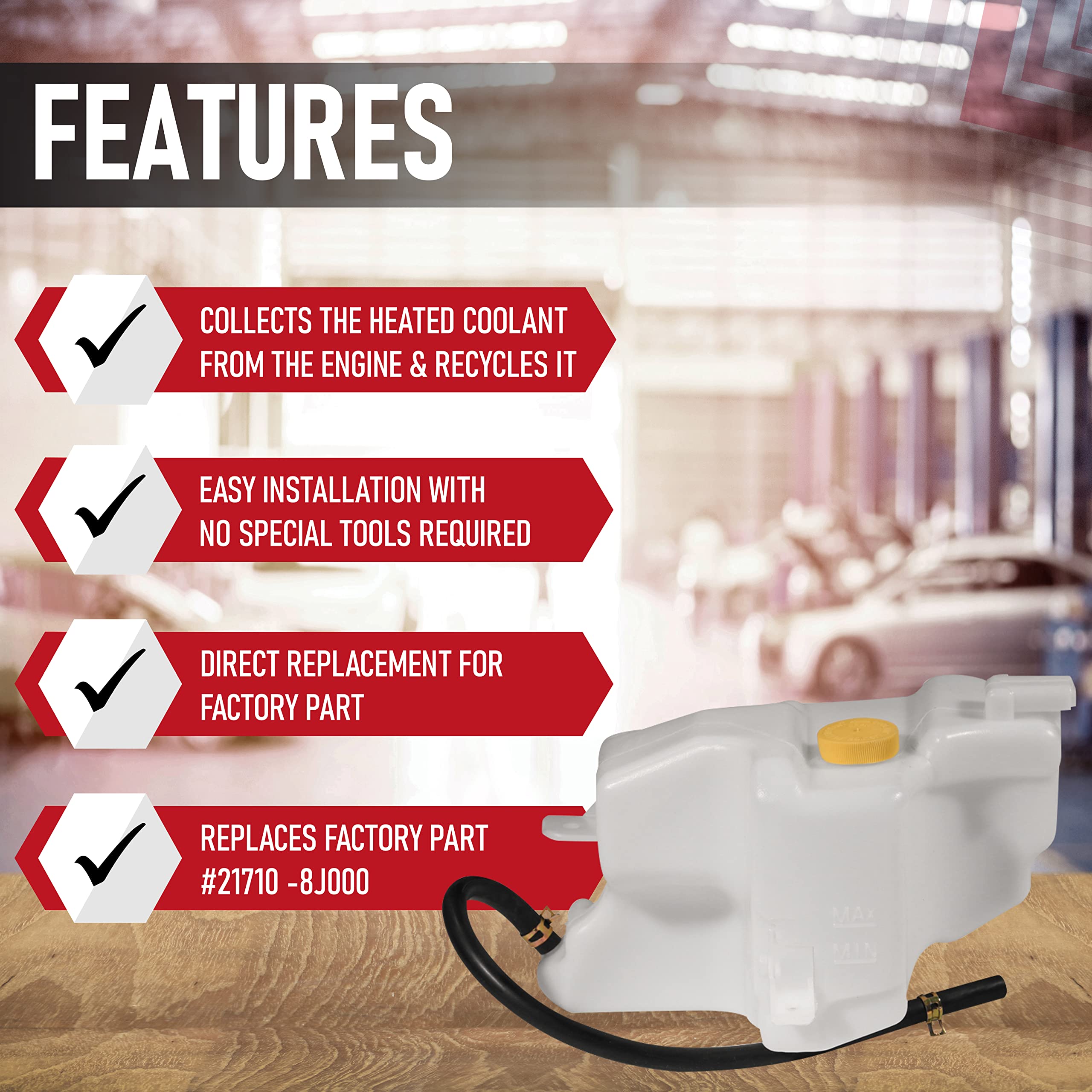 Coolant Reservoir Tank With Overflow Tube - Replaces 21710 -8J000, Ni3014105, 603-614 - Compatible With Nissan Vehicles - 2002 -