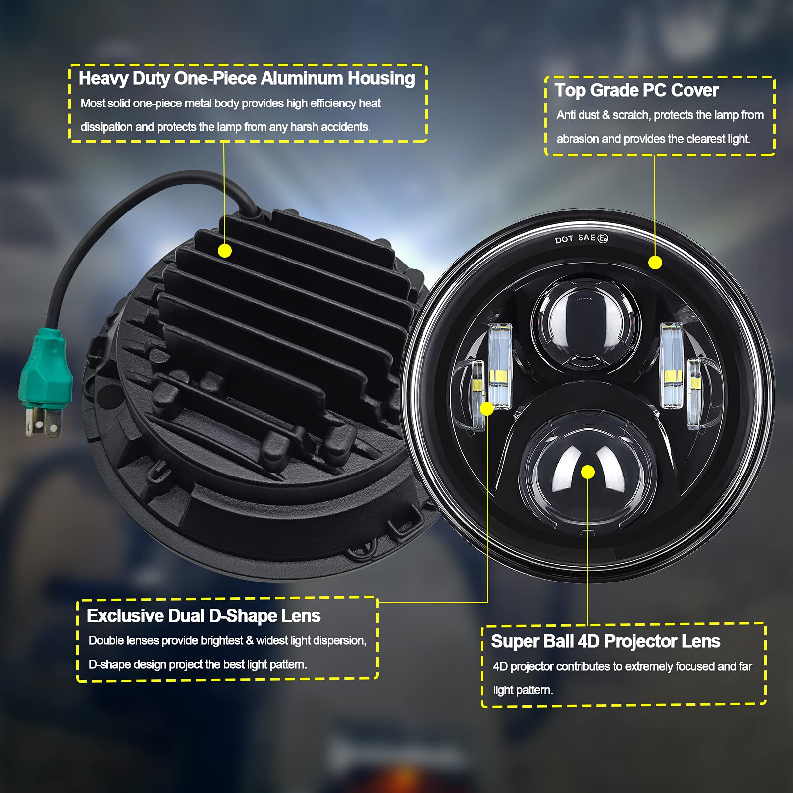 Alyoned 7 Inch Motorcycle Led Headlight 4.5'' Fog Passing Lights Dot Kit Compatible With Harley Davidson Fat Boy Street Glide He