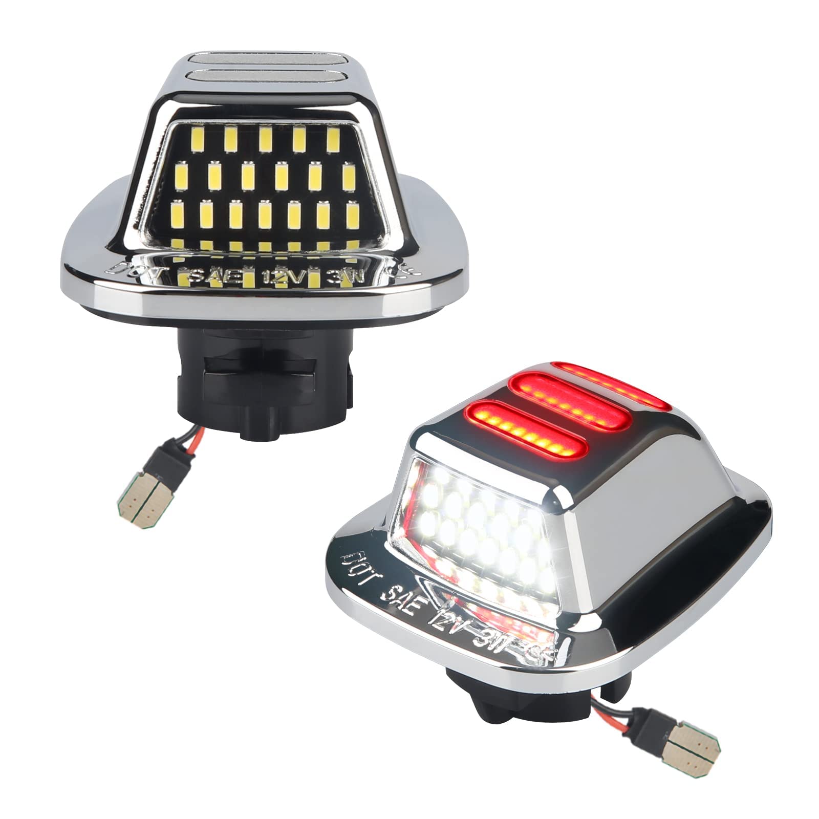 Mbuydiy Led License Plate Light Lamp With Red Oled Neon Tube Compatible With Chevy K1500 C1500 1988-1999, Silverado Sierra 1988-1998, Tahoe Yukon Suburban S10 Chrome Housing 6000K White, Pack Of 2