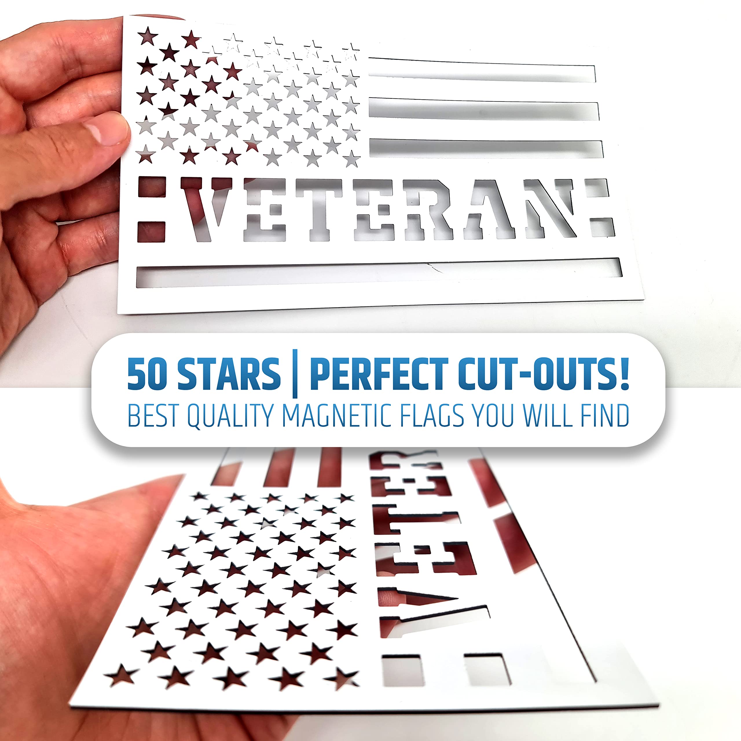 American Flag Magnets For Trucks & Cars (3 Pack) - Veteran Edition + Bonus Reverse Design | Magnetic Us Flags Cut-Out | Powerful