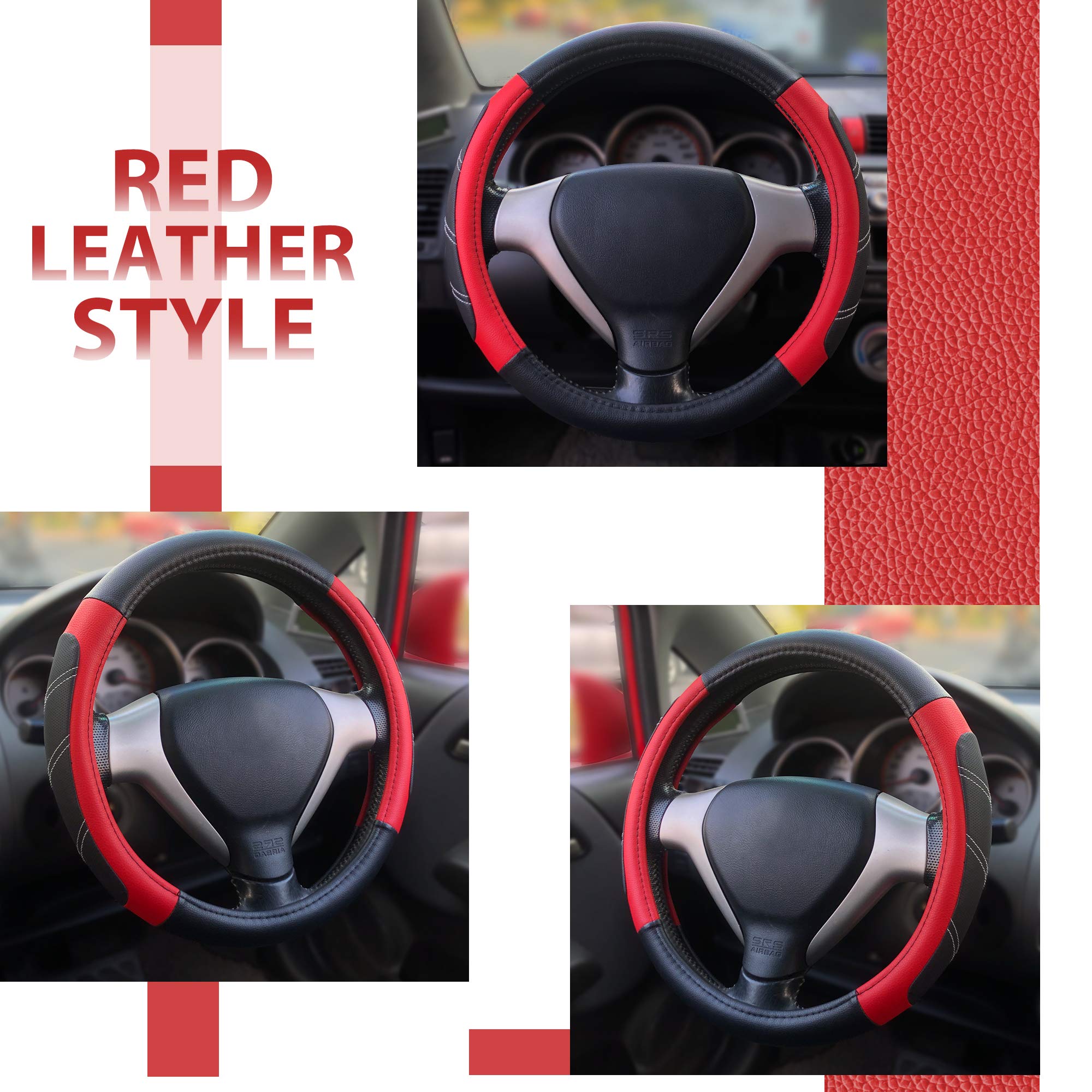 Elantrip Leather Steering Wheel Cover 15 1/2 To 16 Inch Universal Large Grip Breathable For Car Truck Suv Jeep Anti Slip Black A