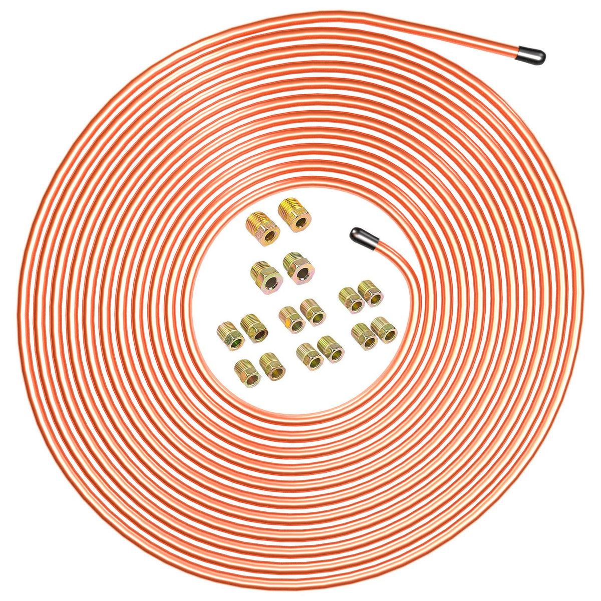 HYLDG 25 ft 1/4 Real Copper-Alloy Brake Line Replacement Tubing Coil and Fitting Kit, 16 Fittings Included, Inverted Flare, SAE 