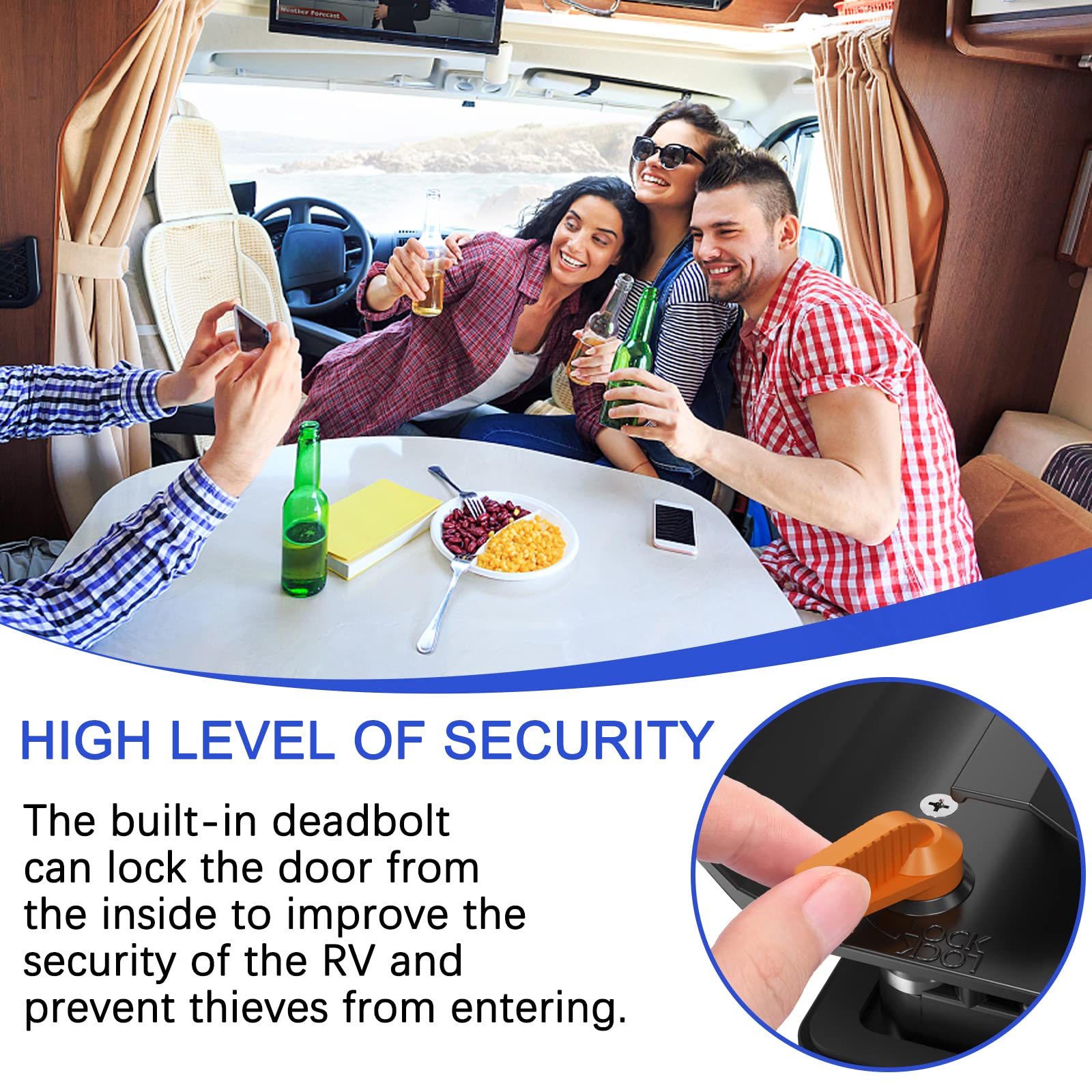 Ristow Rv Entry Door Lock Rl001 With Touch-Activated Paddle Deadbolt, Black, Key Lock For Camper, Travel Trailer, Cargo Hauler D