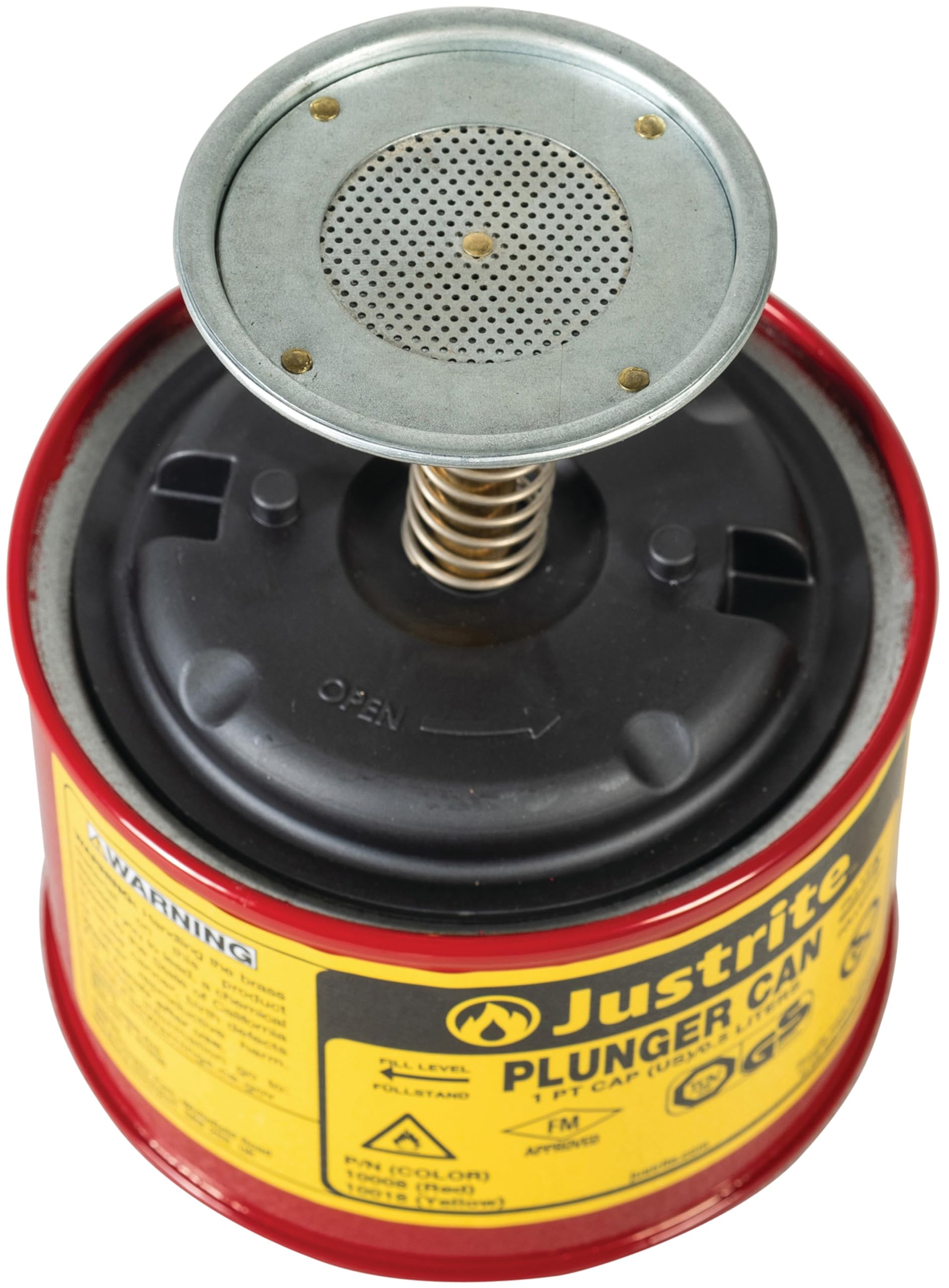Justrite Plunger Can For Solvents, 1 Pint Capacity, 5.25'' X 4.9'' Steel Push-Down Solvent Dispenser Can, Made In The Usa Indust